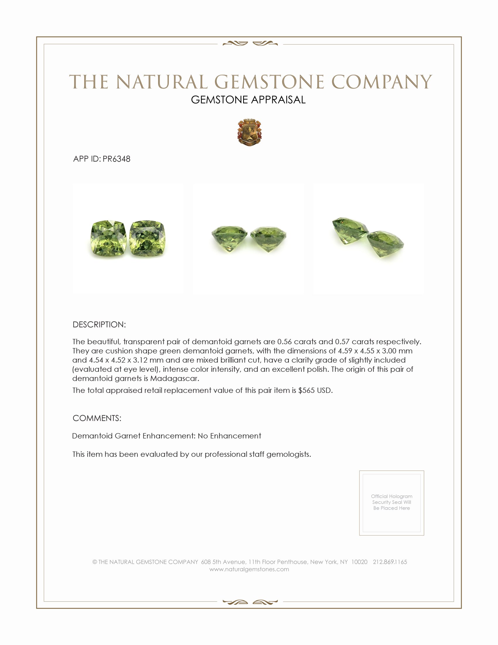 1.13 Ct.Tw. Demantoid Garnet Pair from Madagascar