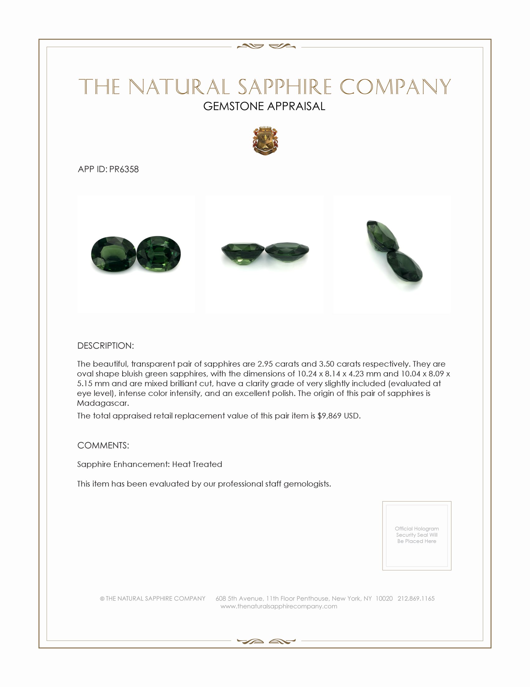 6.45 Ct.Tw. Bluish Green Sapphire Pair from Madagascar