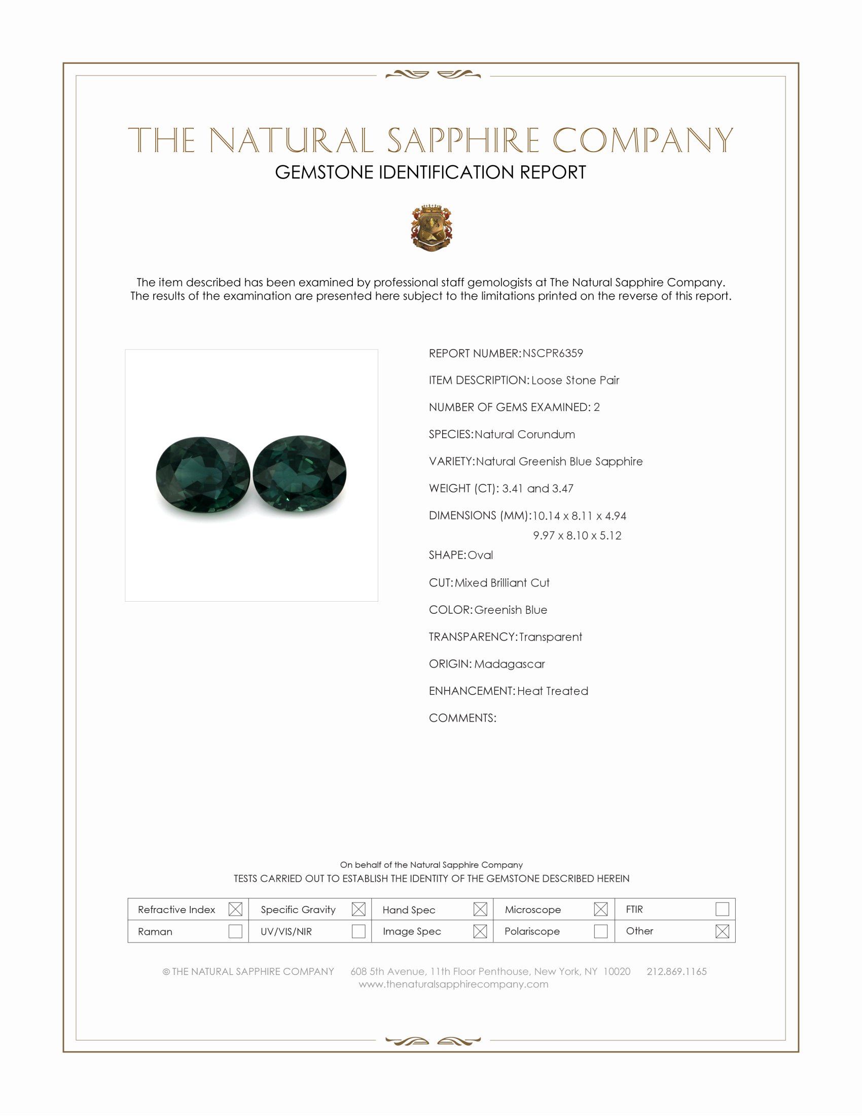 6.88 Ct.Tw. Greenish Blue Sapphire Pair from Madagascar
