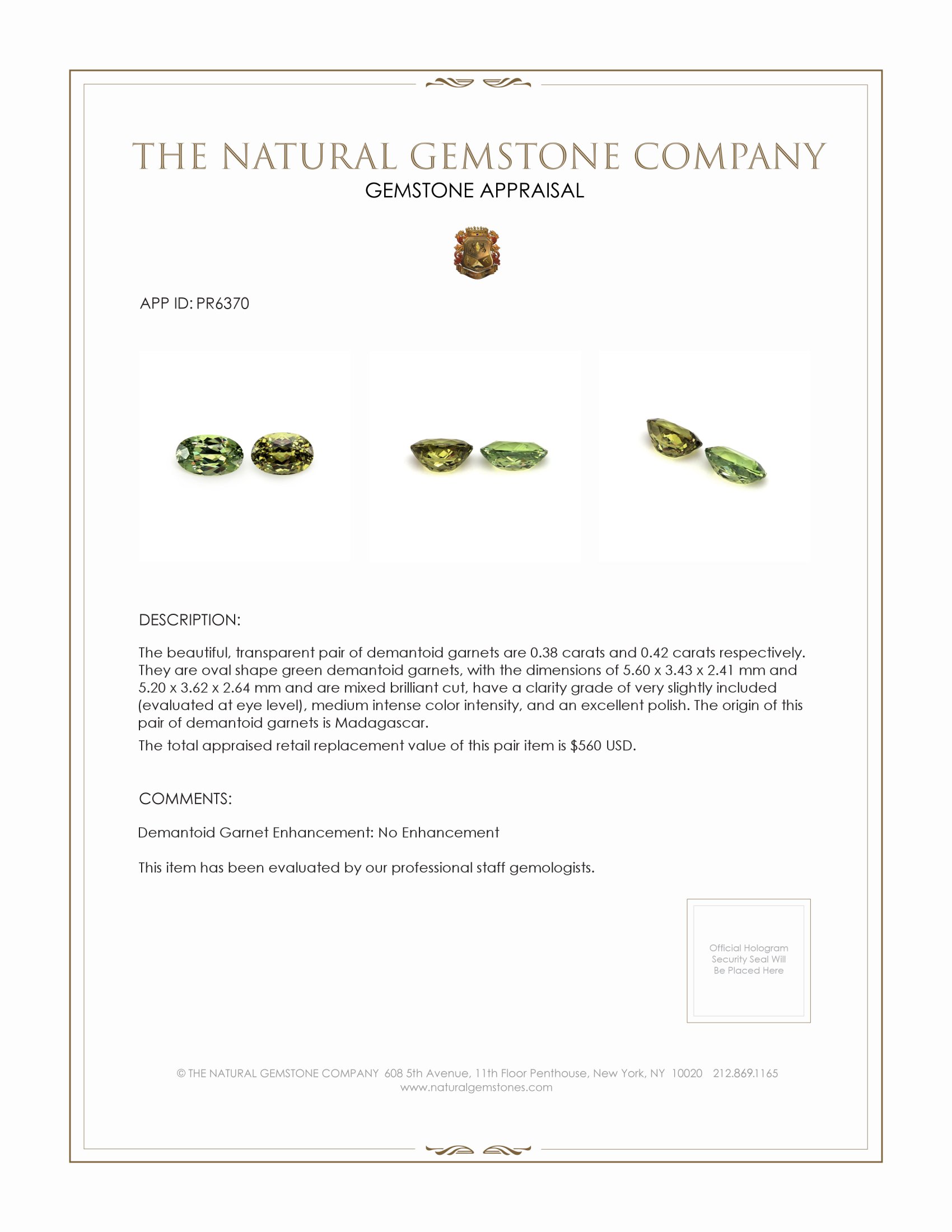 0.80 Ct.Tw. Demantoid Garnet Pair from Madagascar