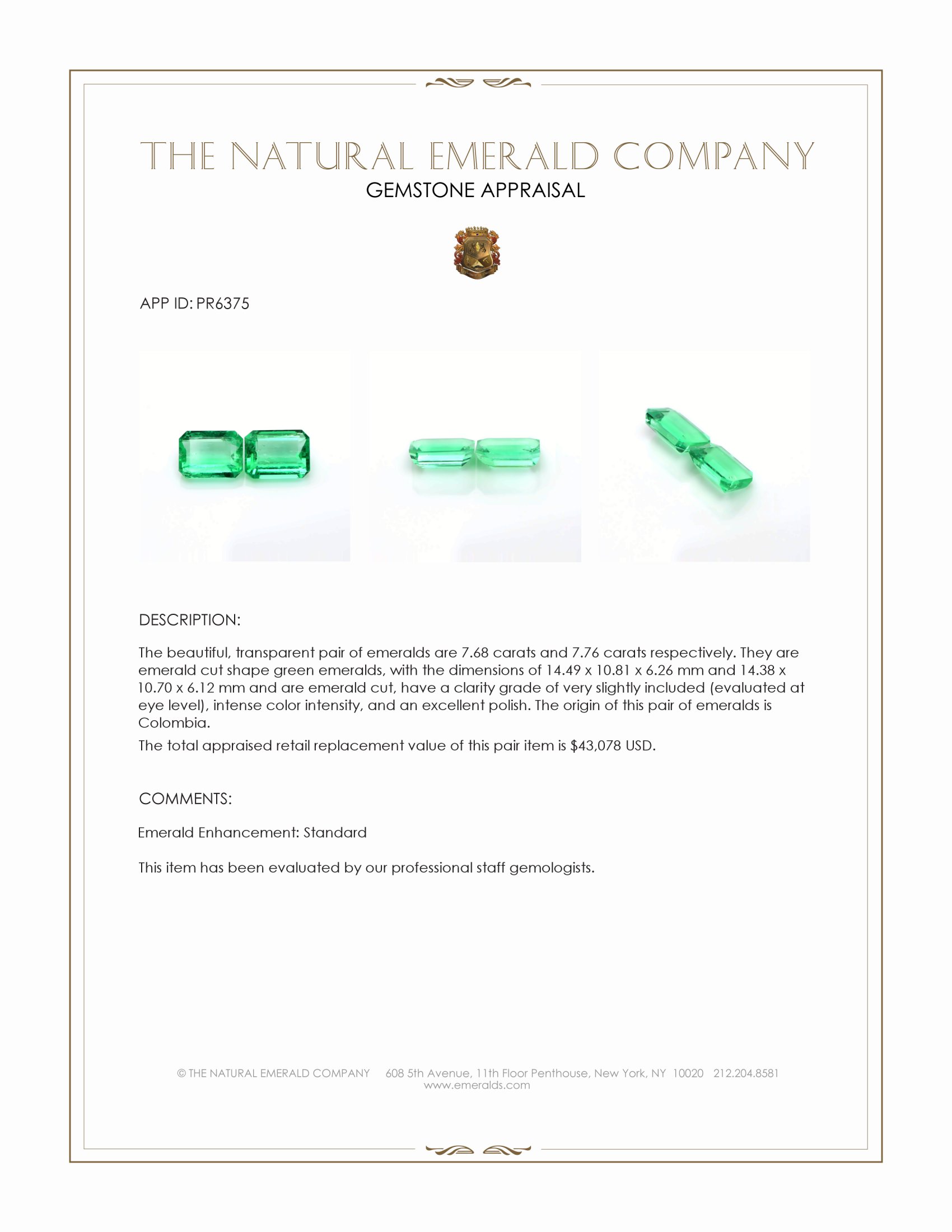 15.44 Ct.Tw. Emerald Pair from Colombia