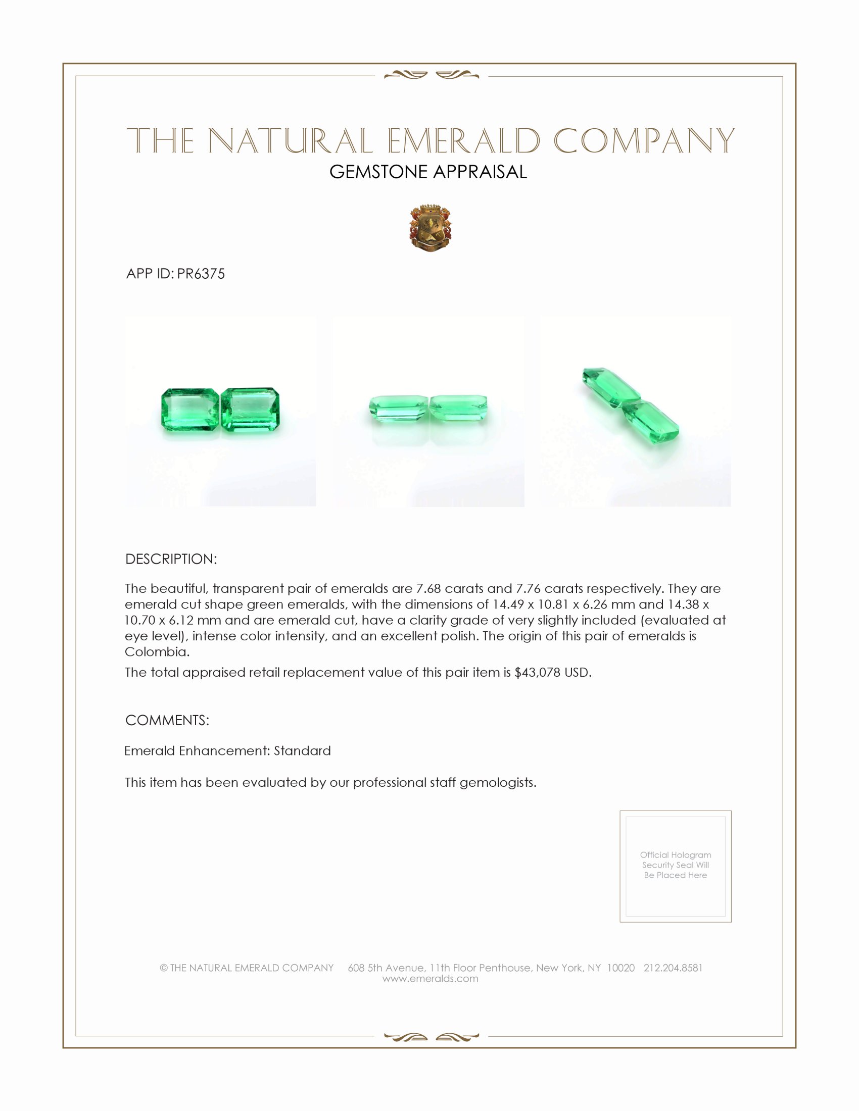 15.44 Ct.Tw. Emerald Pair from Colombia