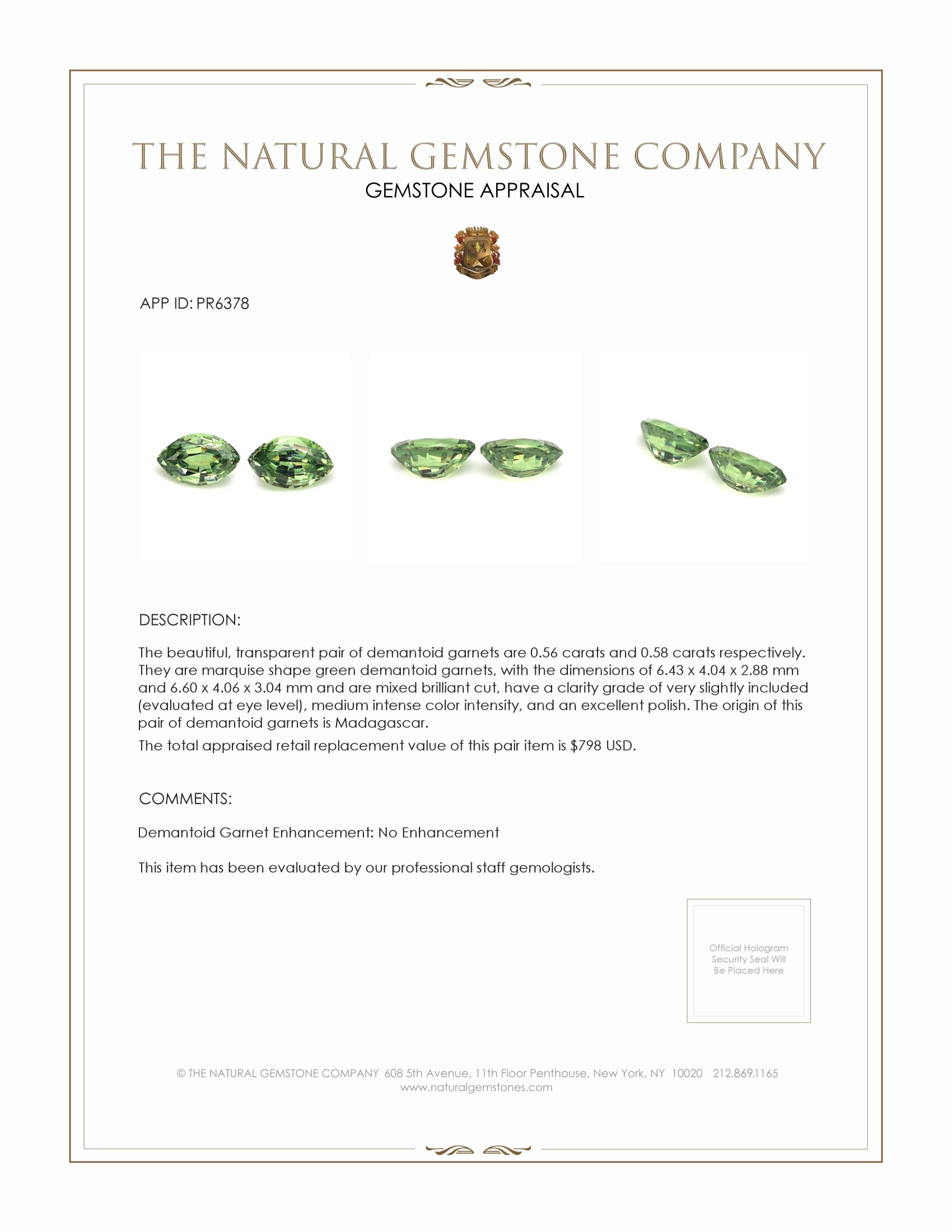1.14 Ct.Tw. Demantoid Garnet Pair from Madagascar