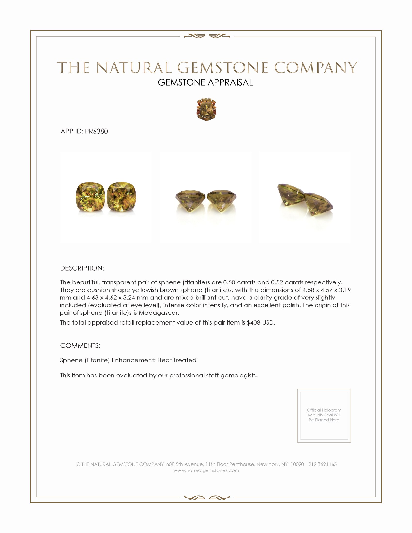 1.02 Ct.Tw. Sphene (Titanite) Pair from Madagascar