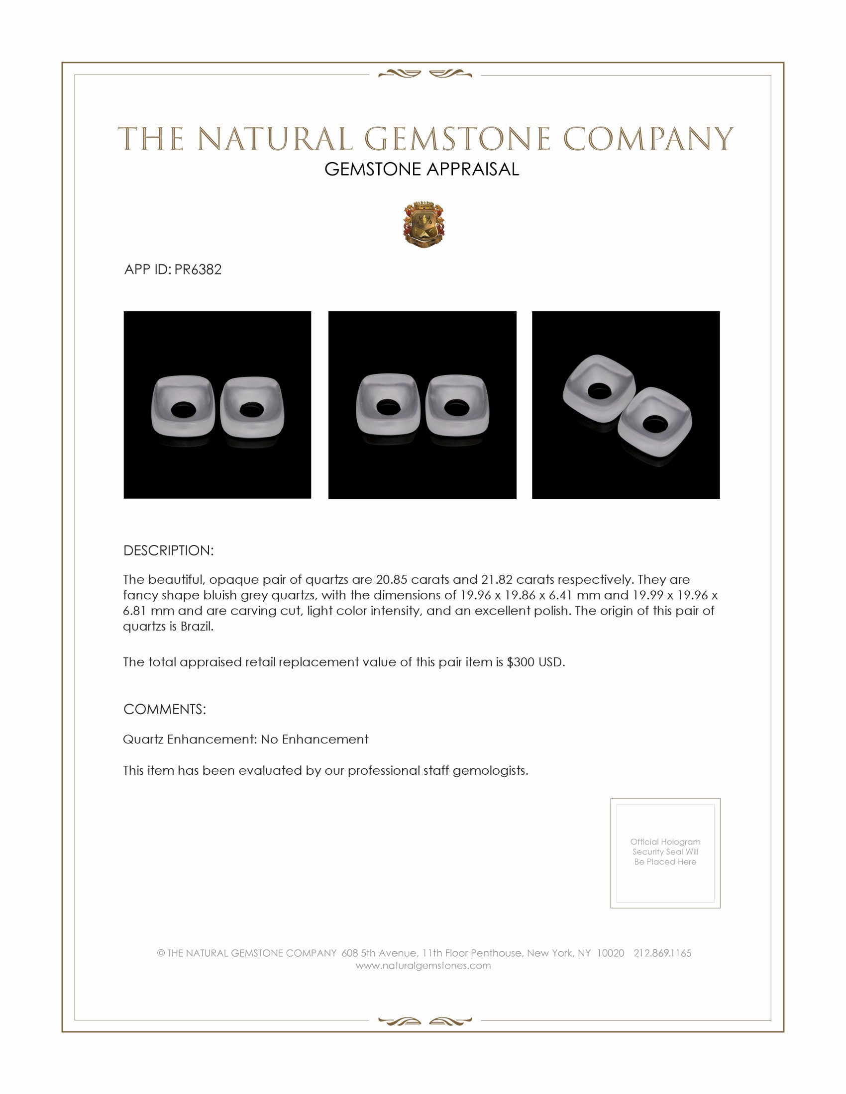 42.67 Ct.Tw. Quartz Pair from Brazil