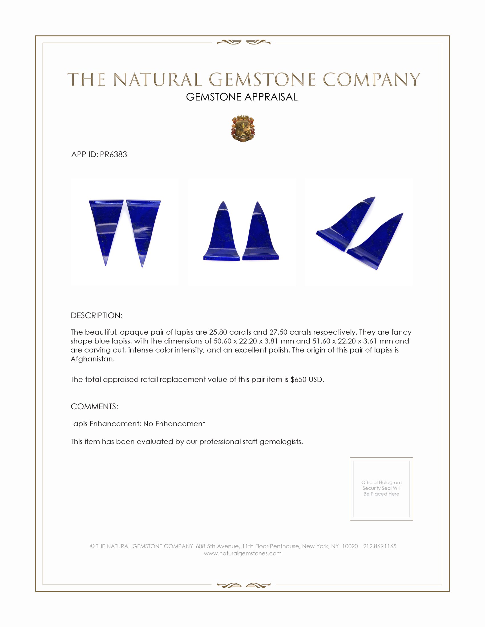 53.30 Ct.Tw. Lapis Pair from Afghanistan