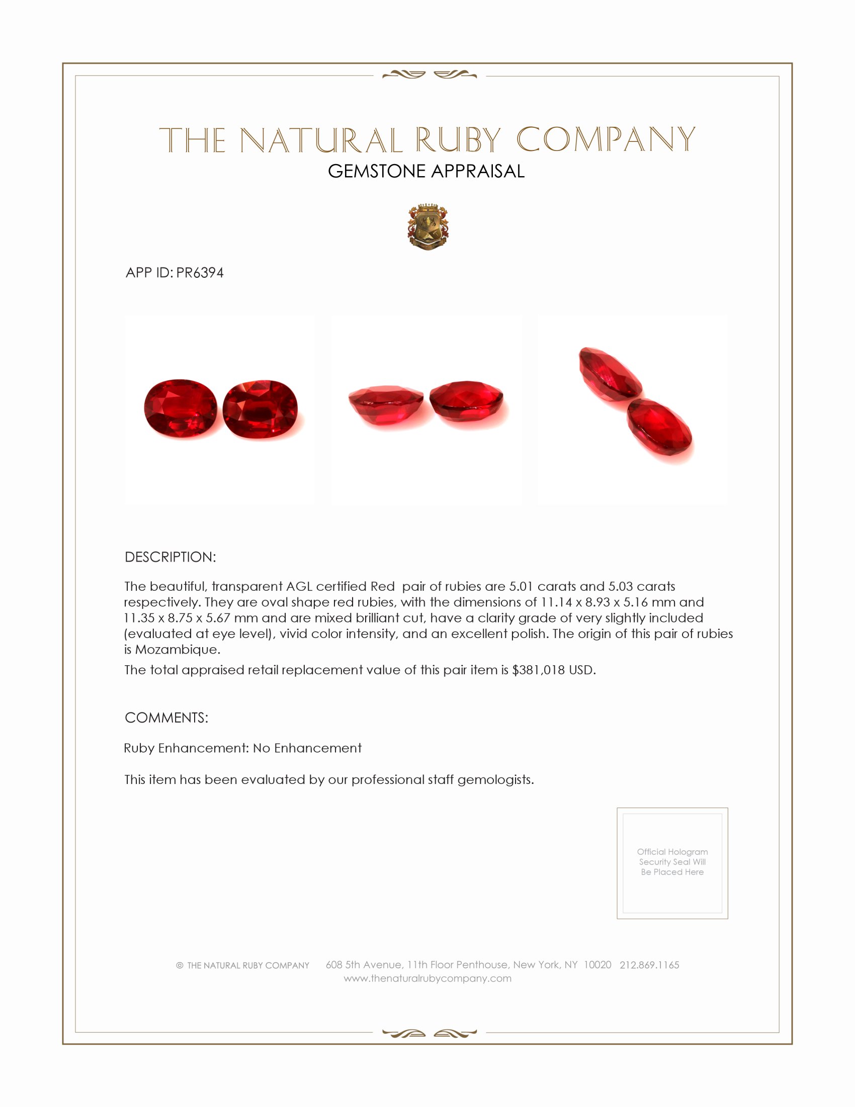 10.04 Ct.Tw. Ruby Pair from Mozambique
