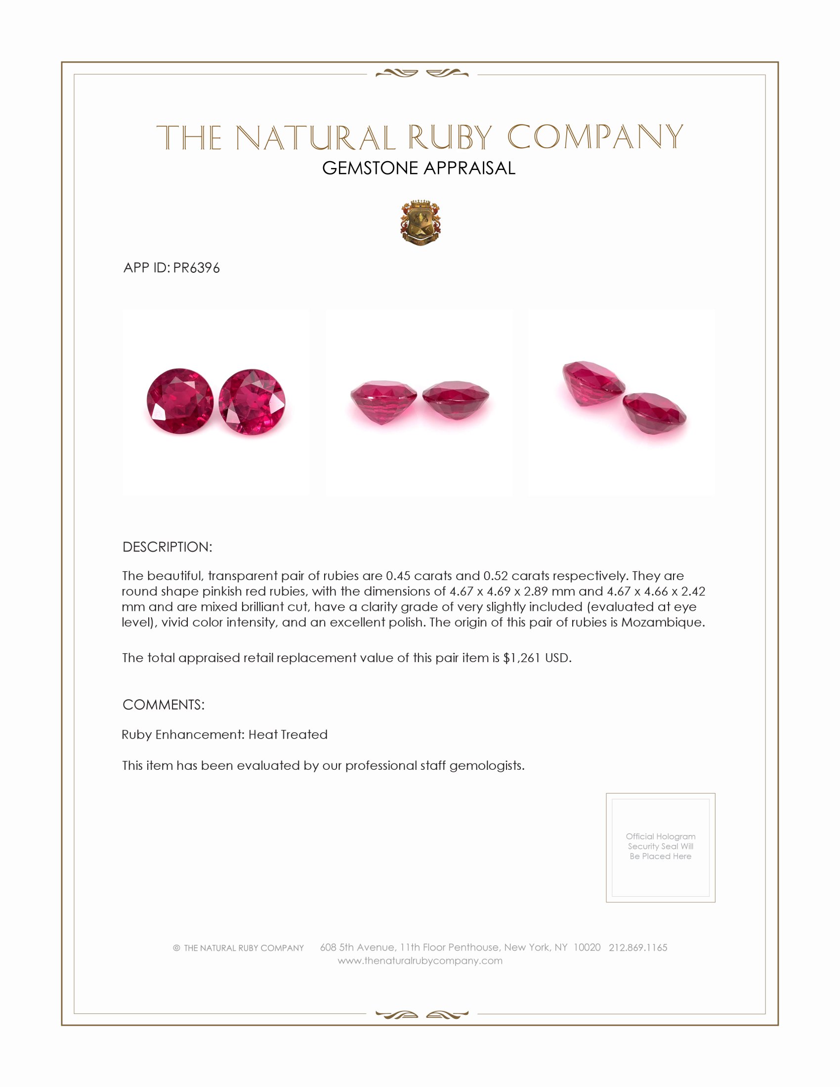 0.97 Ct.Tw. Pinkish Red Ruby Pair from Mozambique