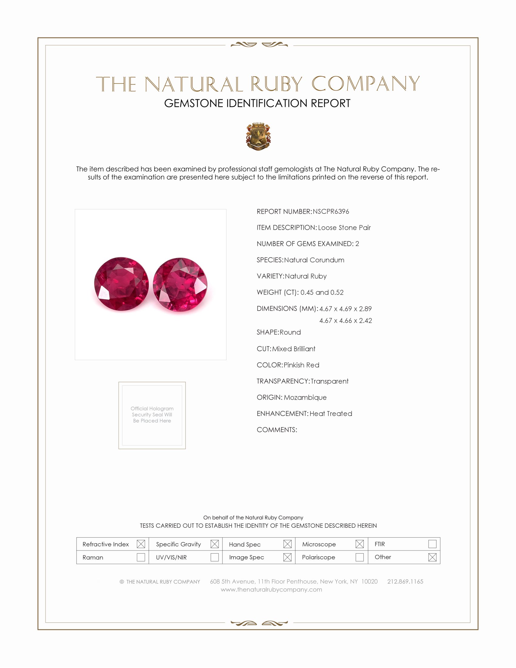 0.97 Ct.Tw. Pinkish Red Ruby Pair from Mozambique