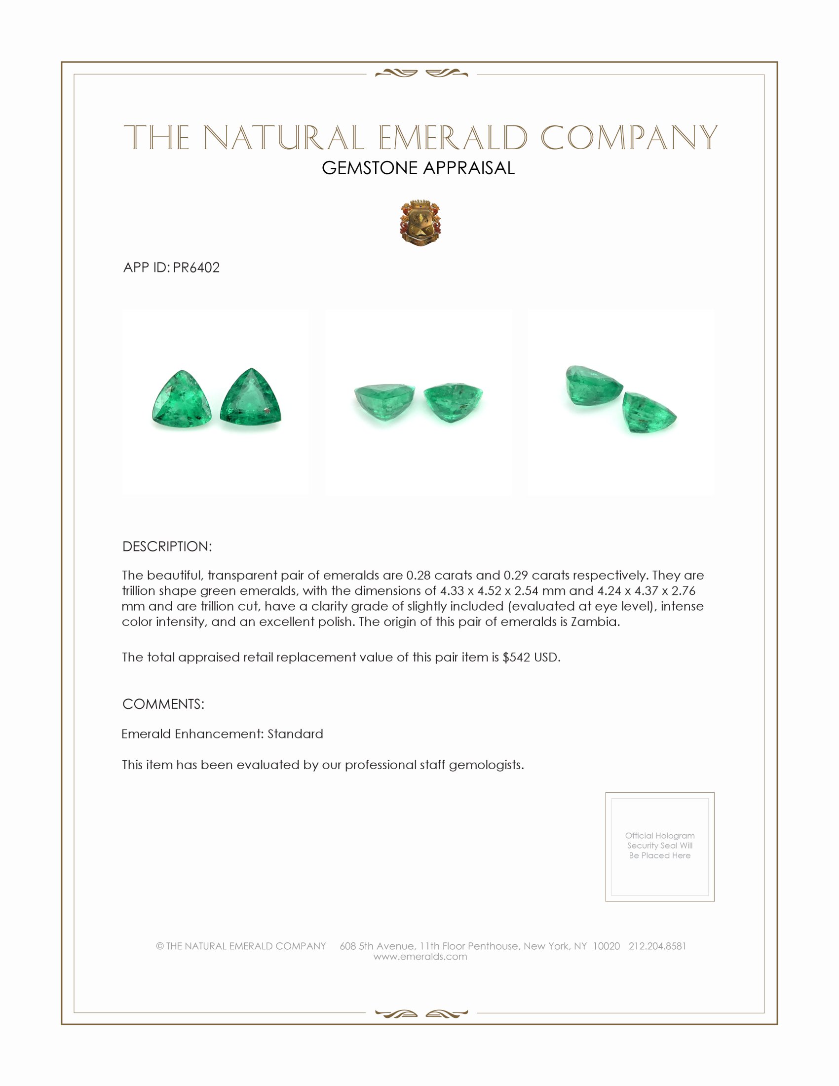 0.57 Ct.Tw. Emerald Pair from Zambia