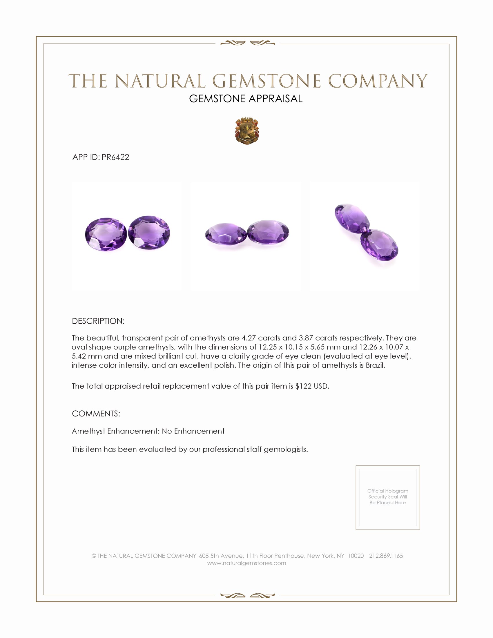 8.14 Ct.Tw. Amethyst Pair from Brazil