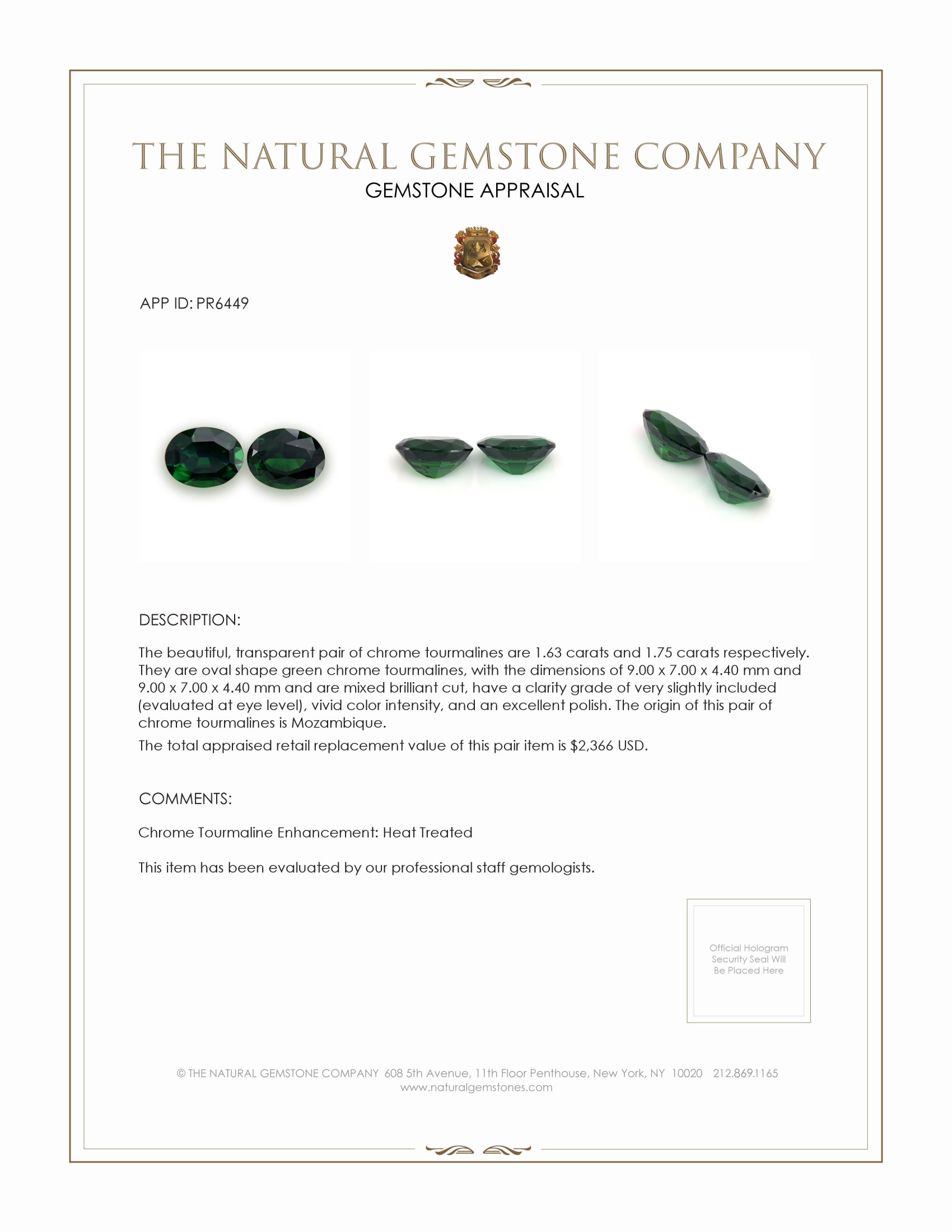 3.38 Ct.Tw. Green Chrome Tourmaline Pair from Mozambique