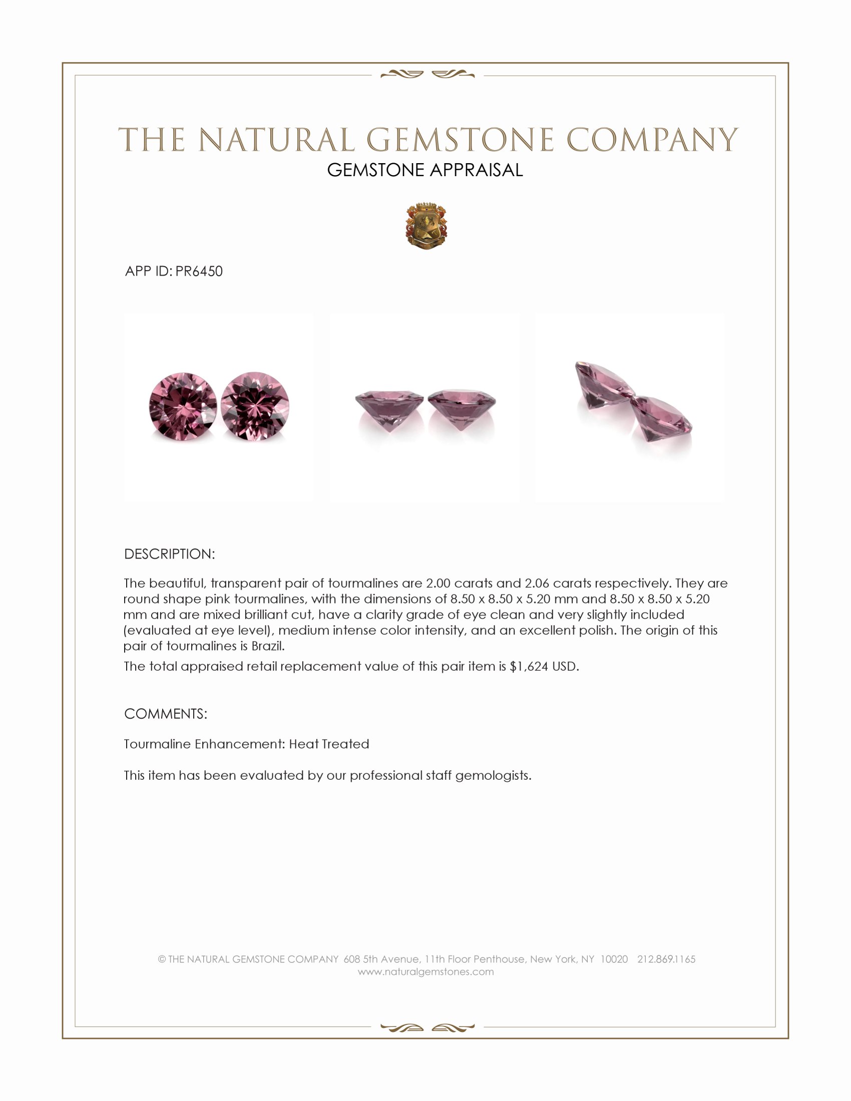 4.06 Ct.Tw. Pink Tourmaline Pair from Brazil