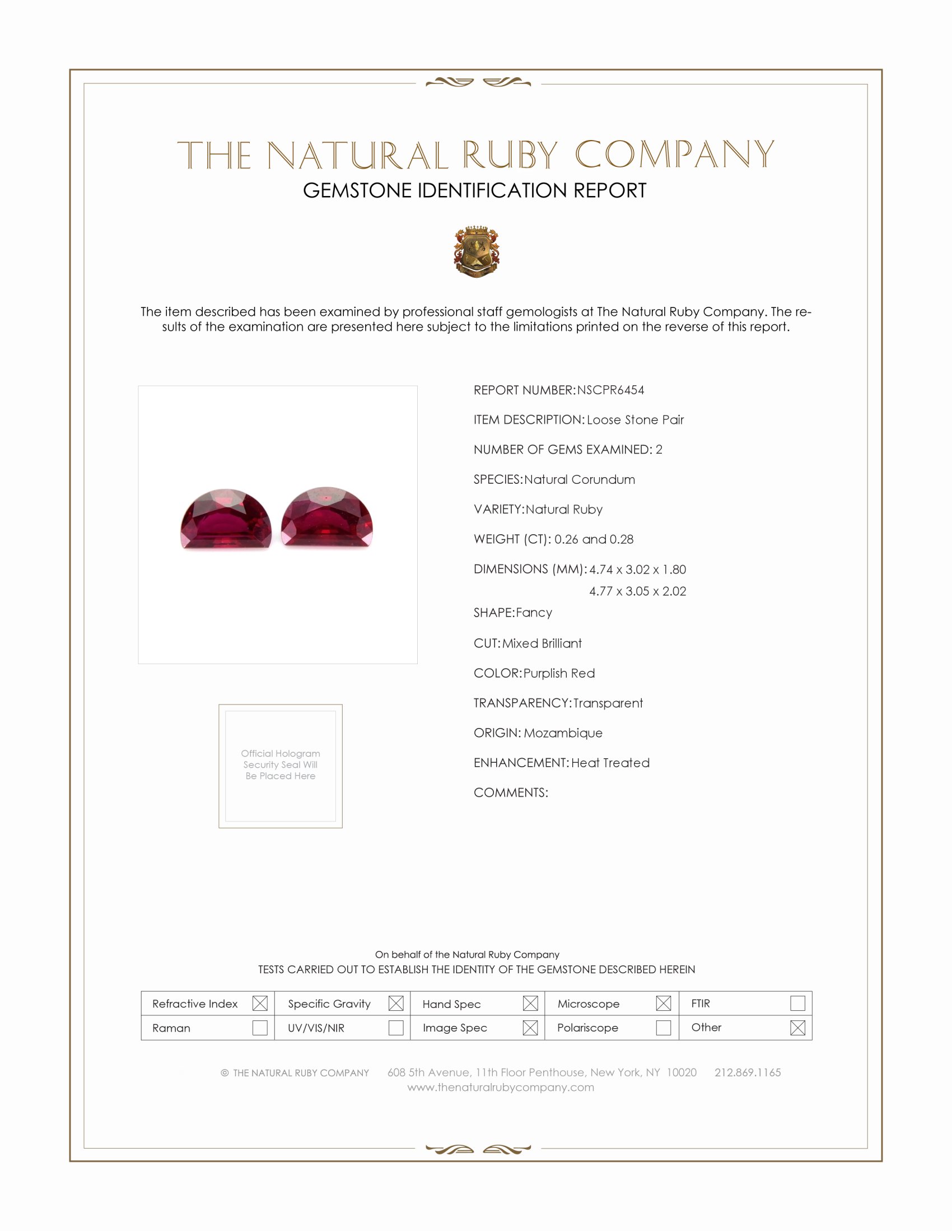 0.54 Ct.Tw. Purplish Red Ruby Pair from Mozambique
