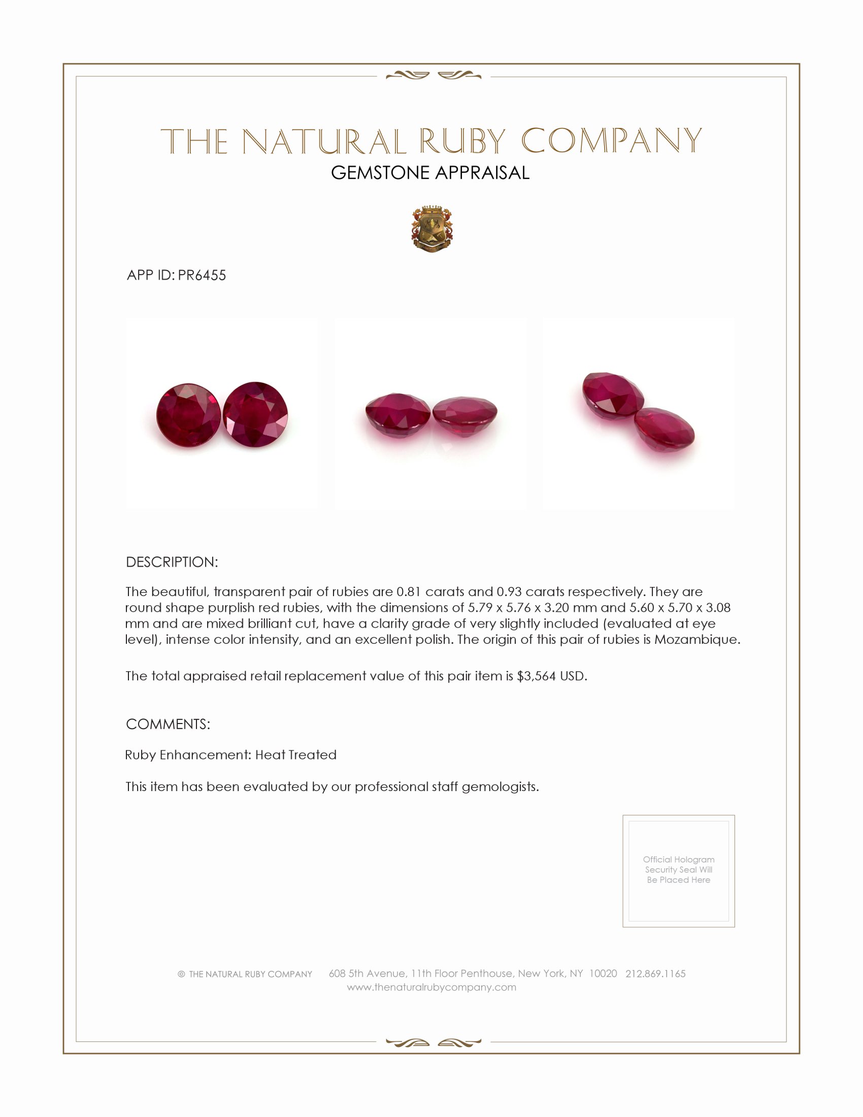 1.74 Ct.Tw. Purplish Red Ruby Pair from Mozambique
