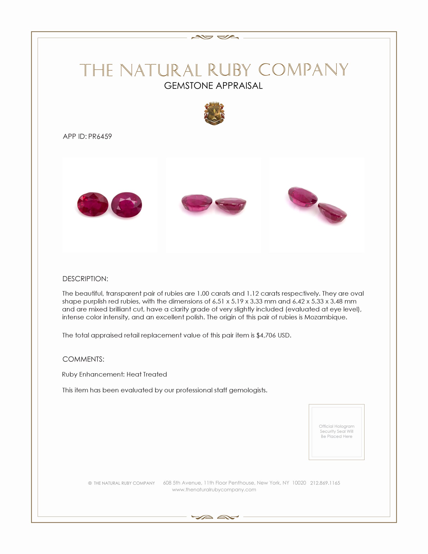 2.12 Ct.Tw. Purplish Red Ruby Pair from Mozambique