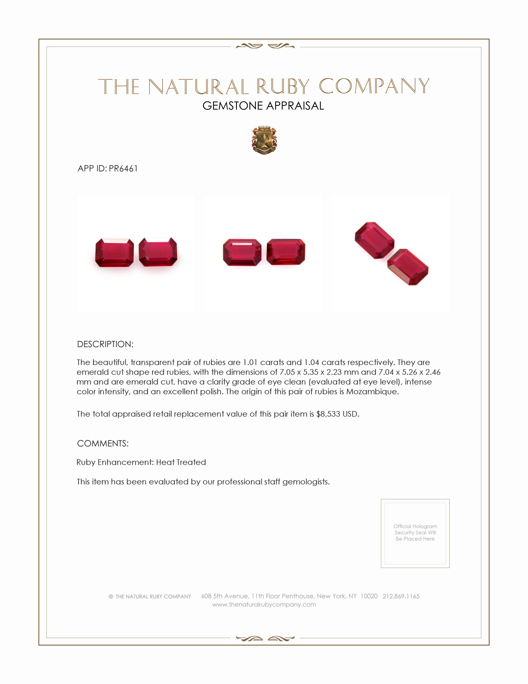 2.05 Ct.Tw. Ruby Pair from Mozambique