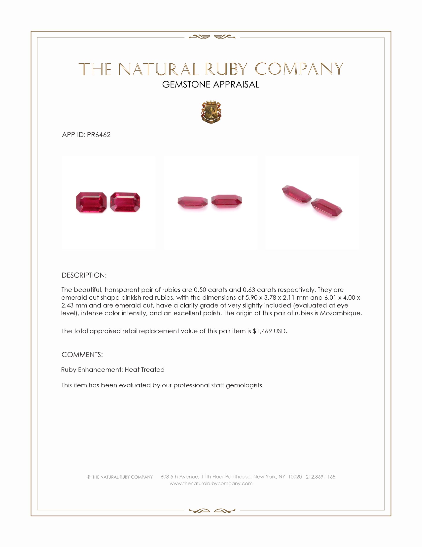 1.13 Ct.Tw. Pinkish Red Ruby Pair from Mozambique