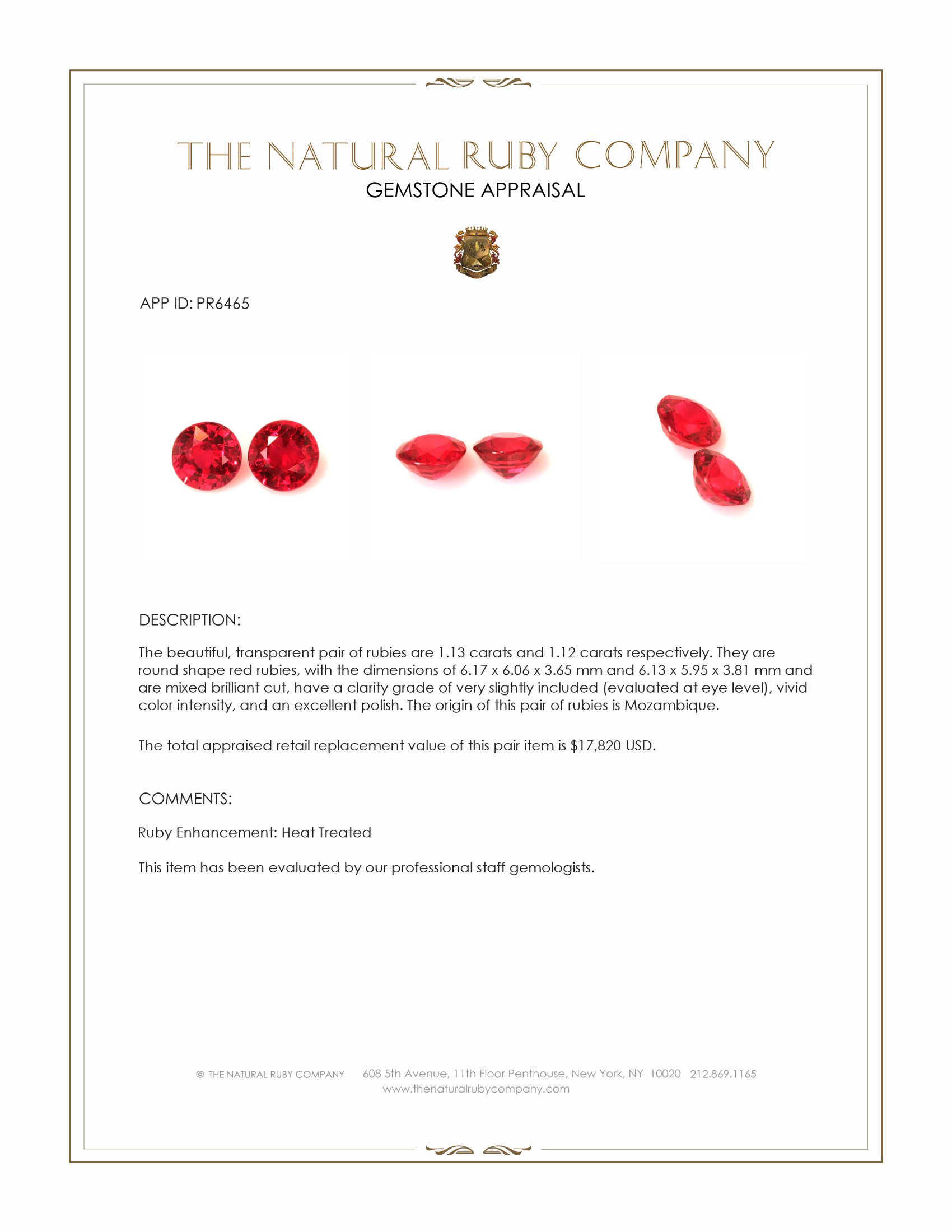 2.25 Ct.Tw. Ruby Pair from Mozambique