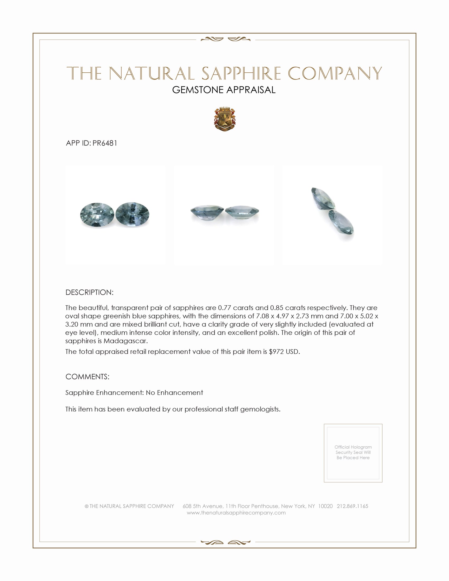 1.62 Ct.Tw. Greenish Blue Sapphire Pair from Madagascar