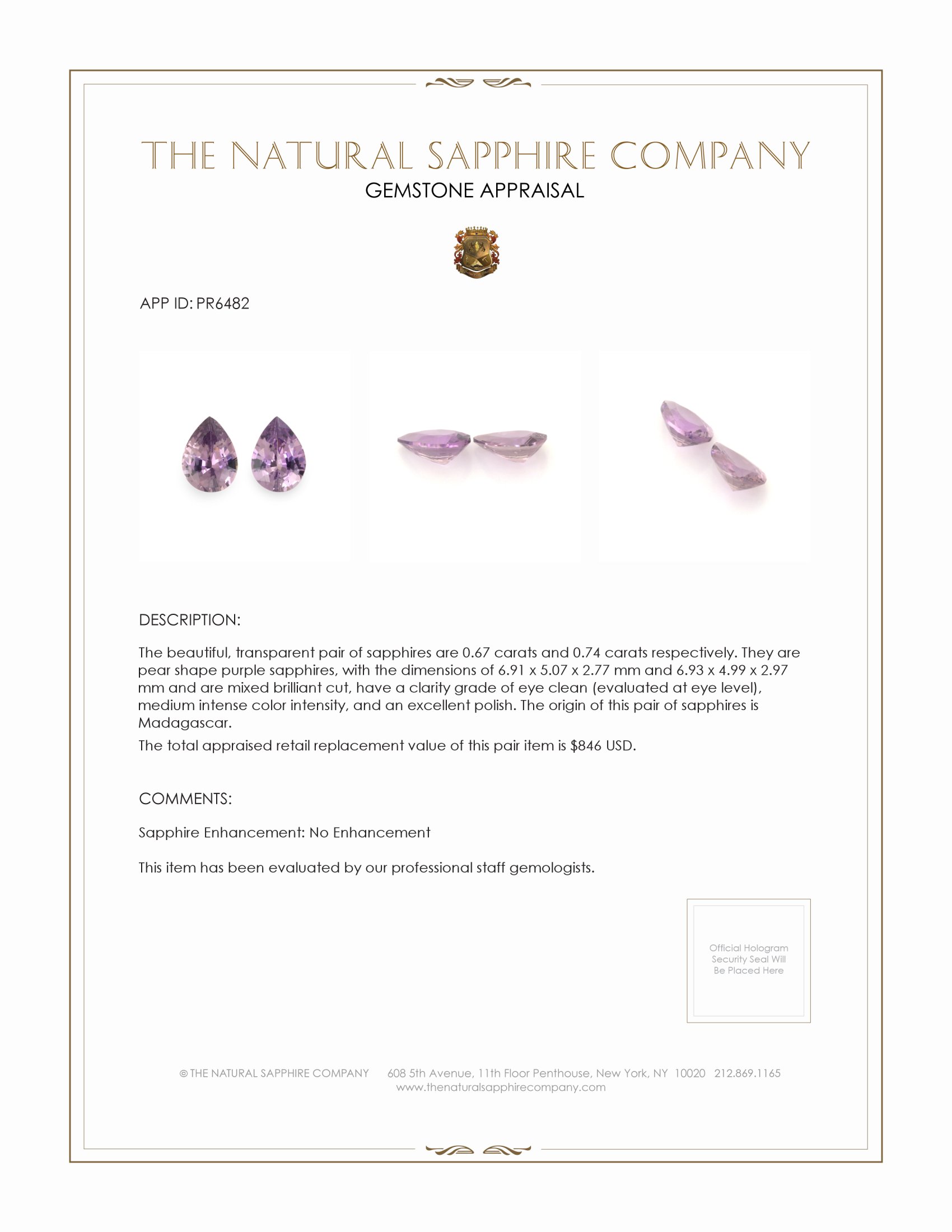 1.41 Ct.Tw. Purple Sapphire Pair from Madagascar