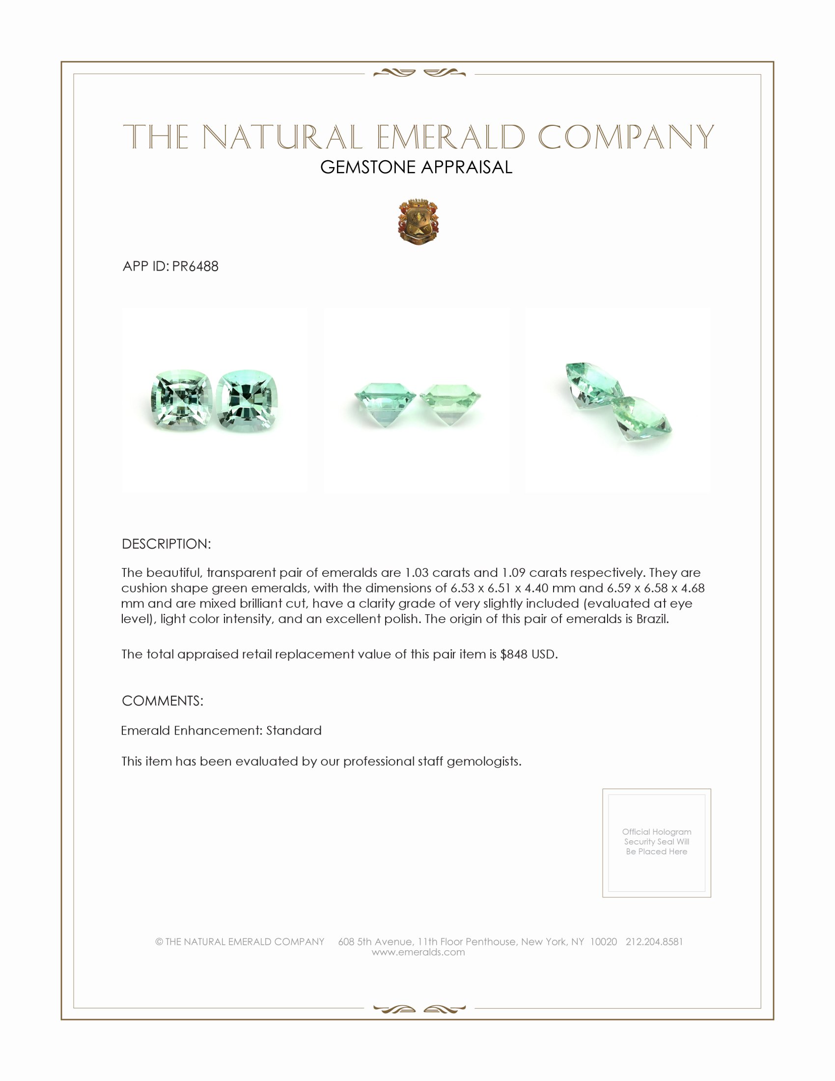 2.12 Ct.Tw. Emerald Pair from Brazil