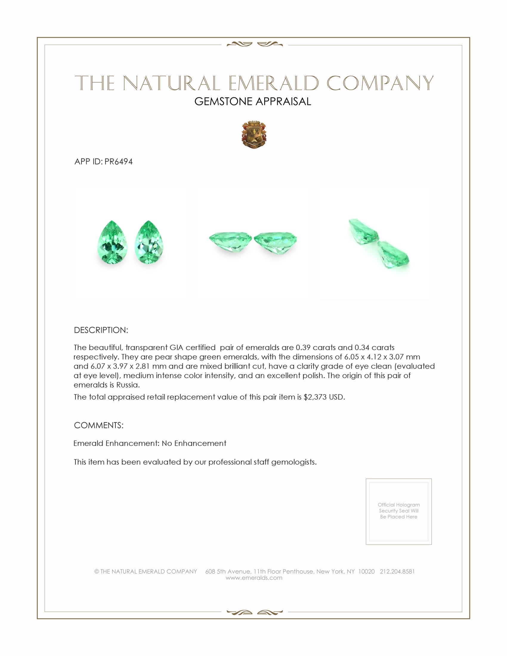 0.73 Ct.Tw. Emerald Pair from Russia