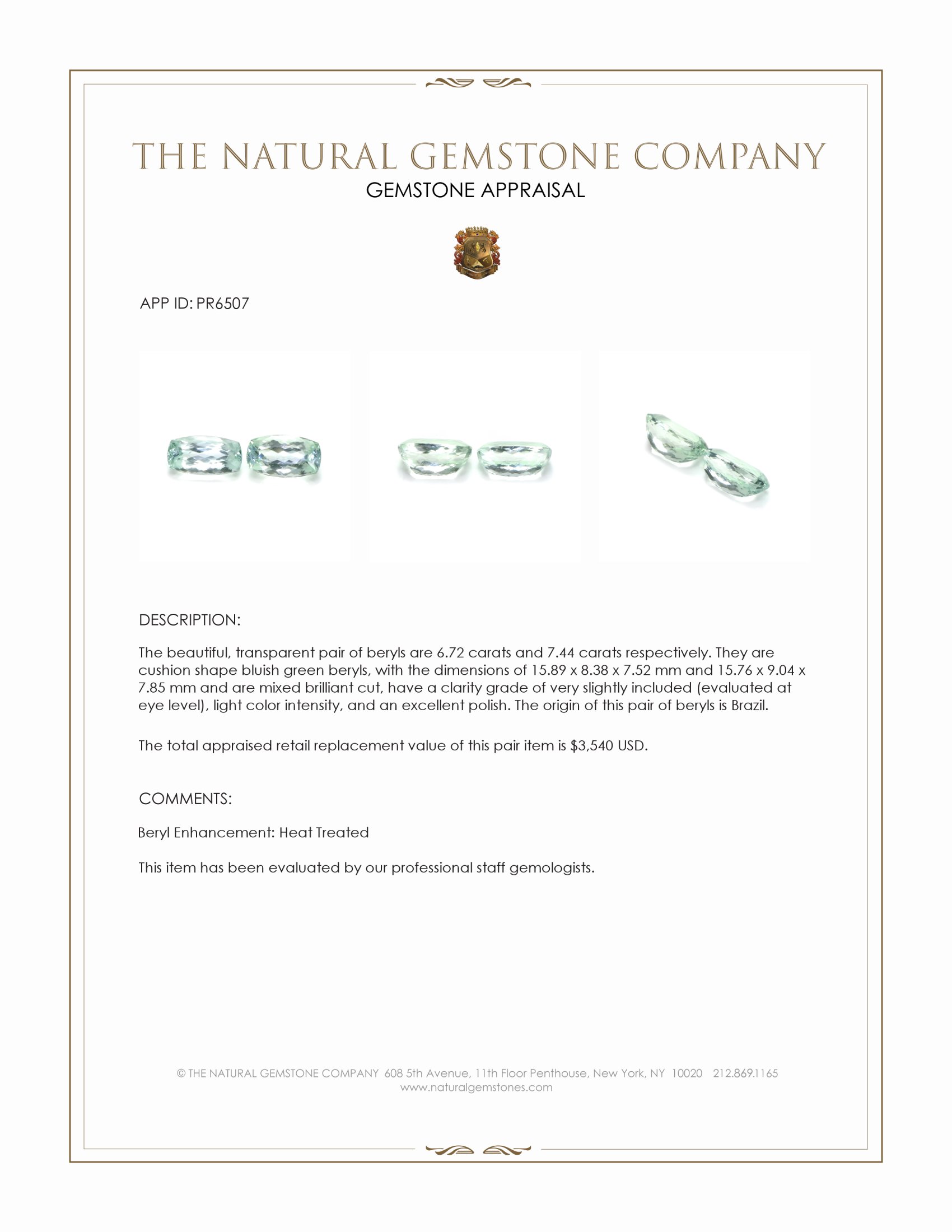 14.16 Ct.Tw. Bluish Green Beryl Pair from Brazil