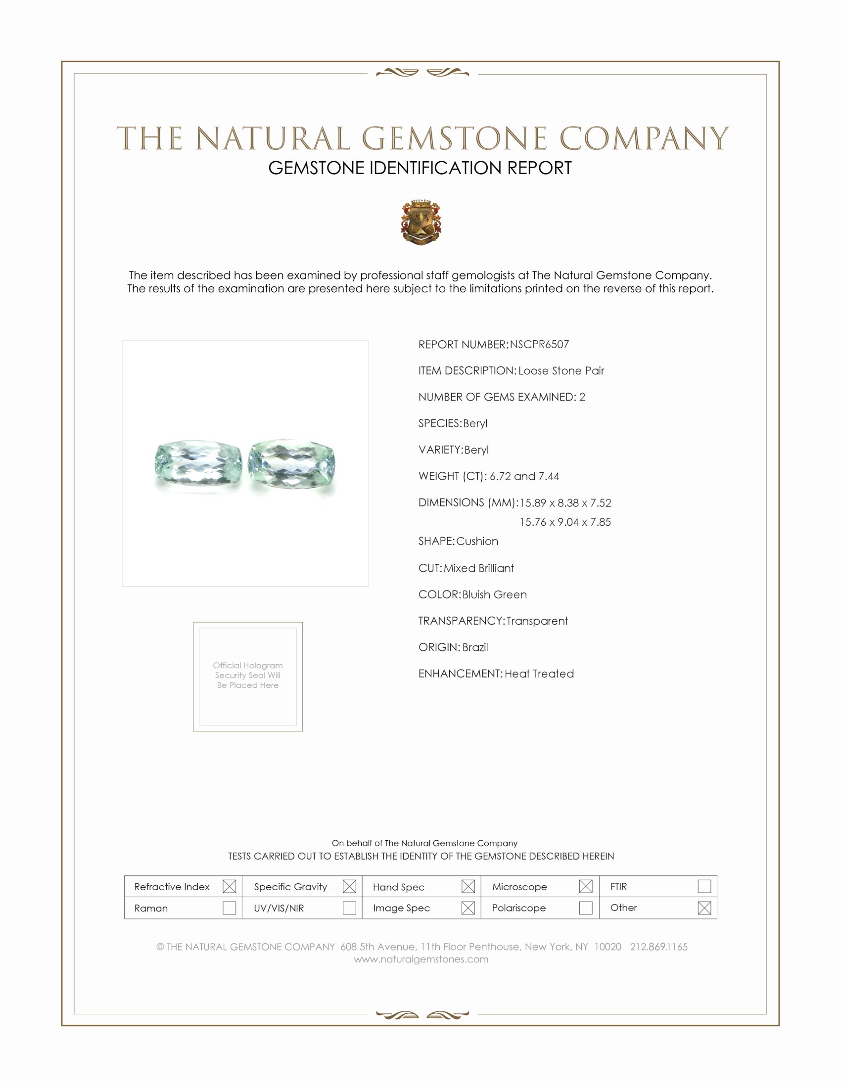 14.16 Ct.Tw. Bluish Green Beryl Pair from Brazil