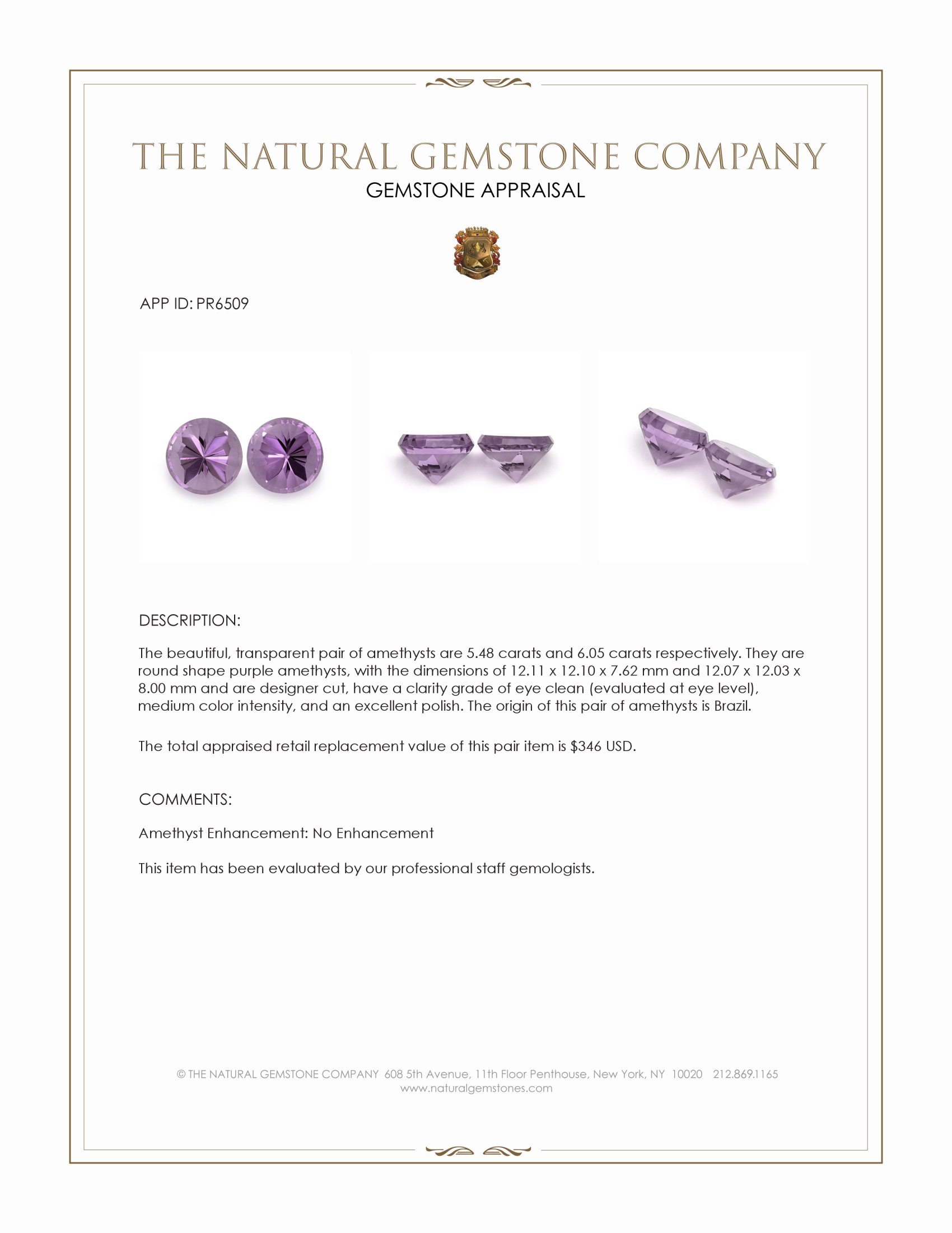 11.53 Ct.Tw. Purple Amethyst Pair from Brazil