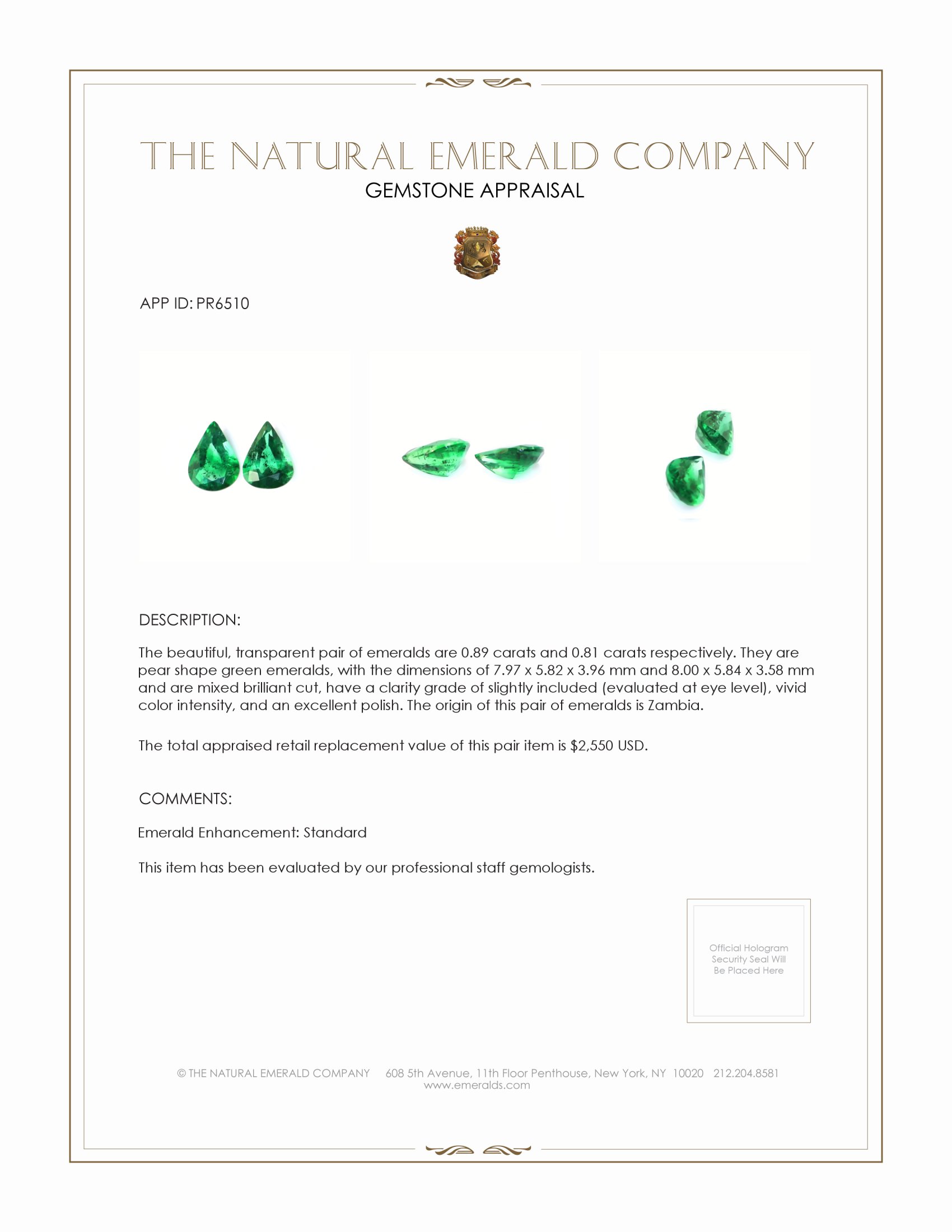 1.70 Ct.Tw. Emerald Pair from Zambia