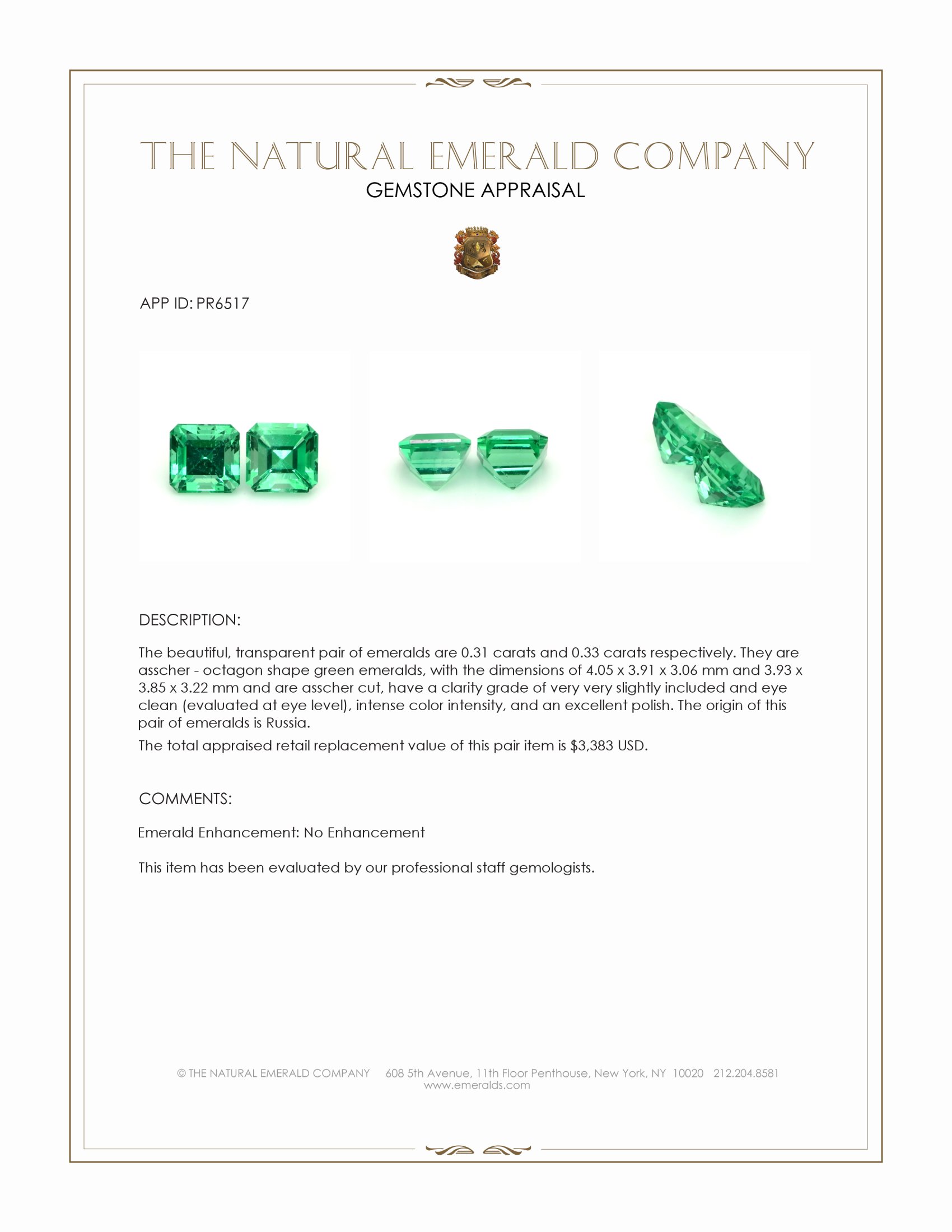 0.64 Ct.Tw. Emerald Pair from Russia