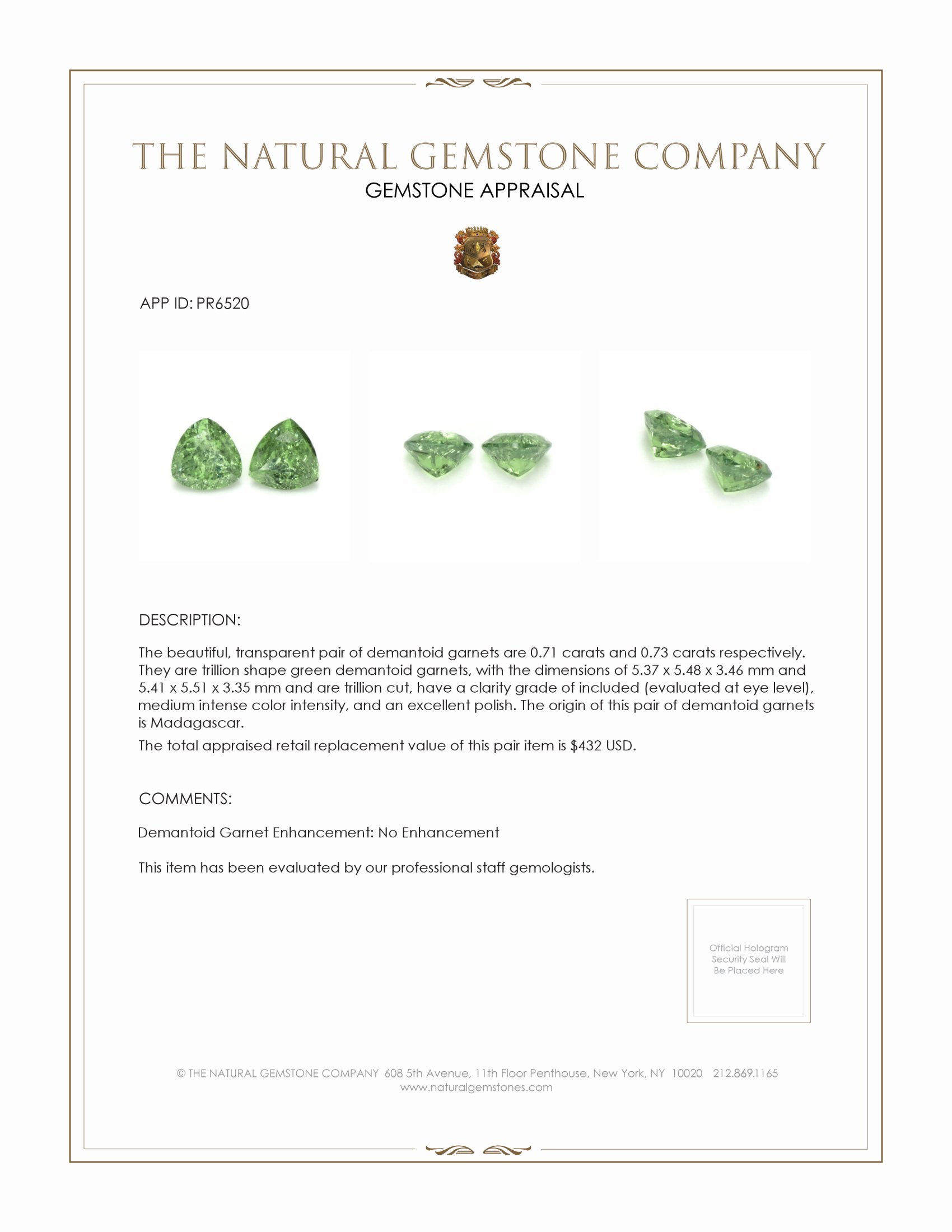 1.44 Ct.Tw. Demantoid Garnet Pair from Madagascar