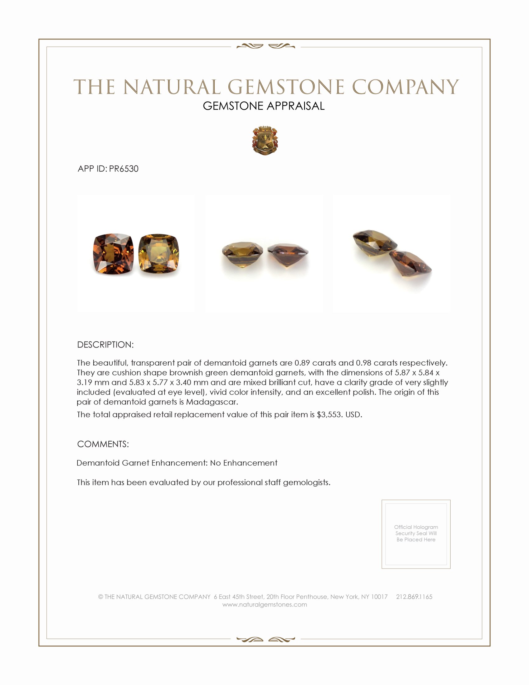 1.87 Ct.Tw. Demantoid Garnet Pair from Madagascar