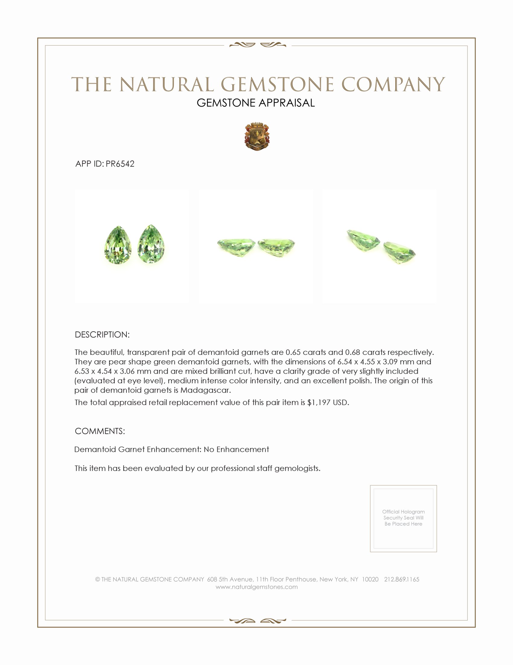 1.33 Ct.Tw. Demantoid Garnet Pair from Madagascar