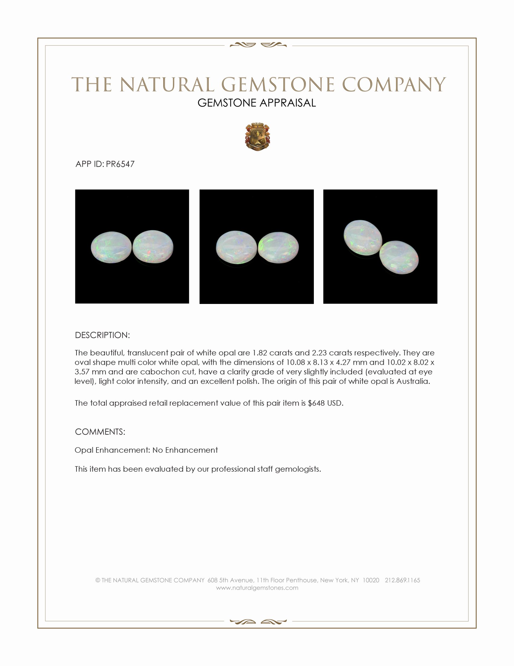 4.05 Ct.Tw. Cabochon Opal Pair from Australia