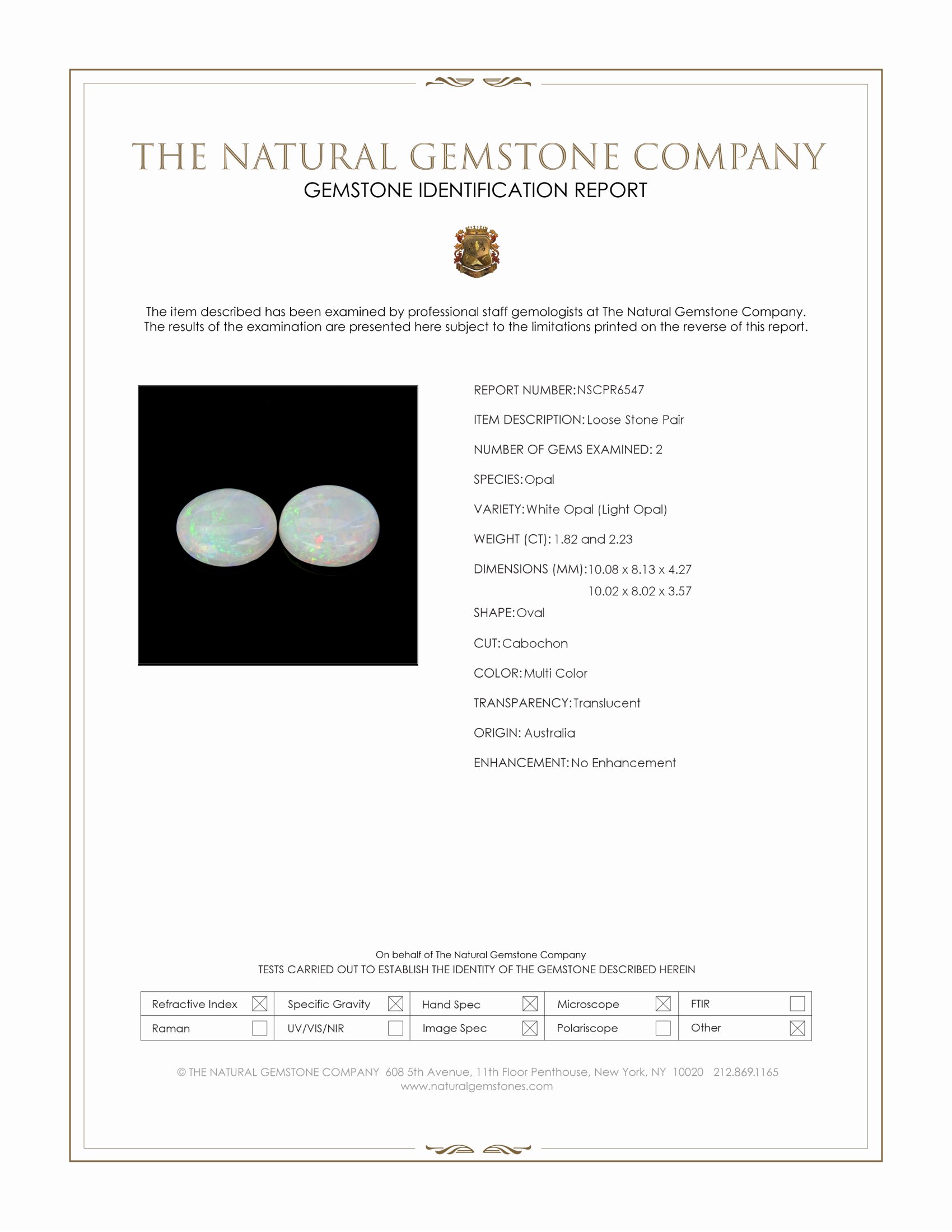 4.05 Ct.Tw. Multi Color Cabochon White Opal (Light Opal) Pair from Australia