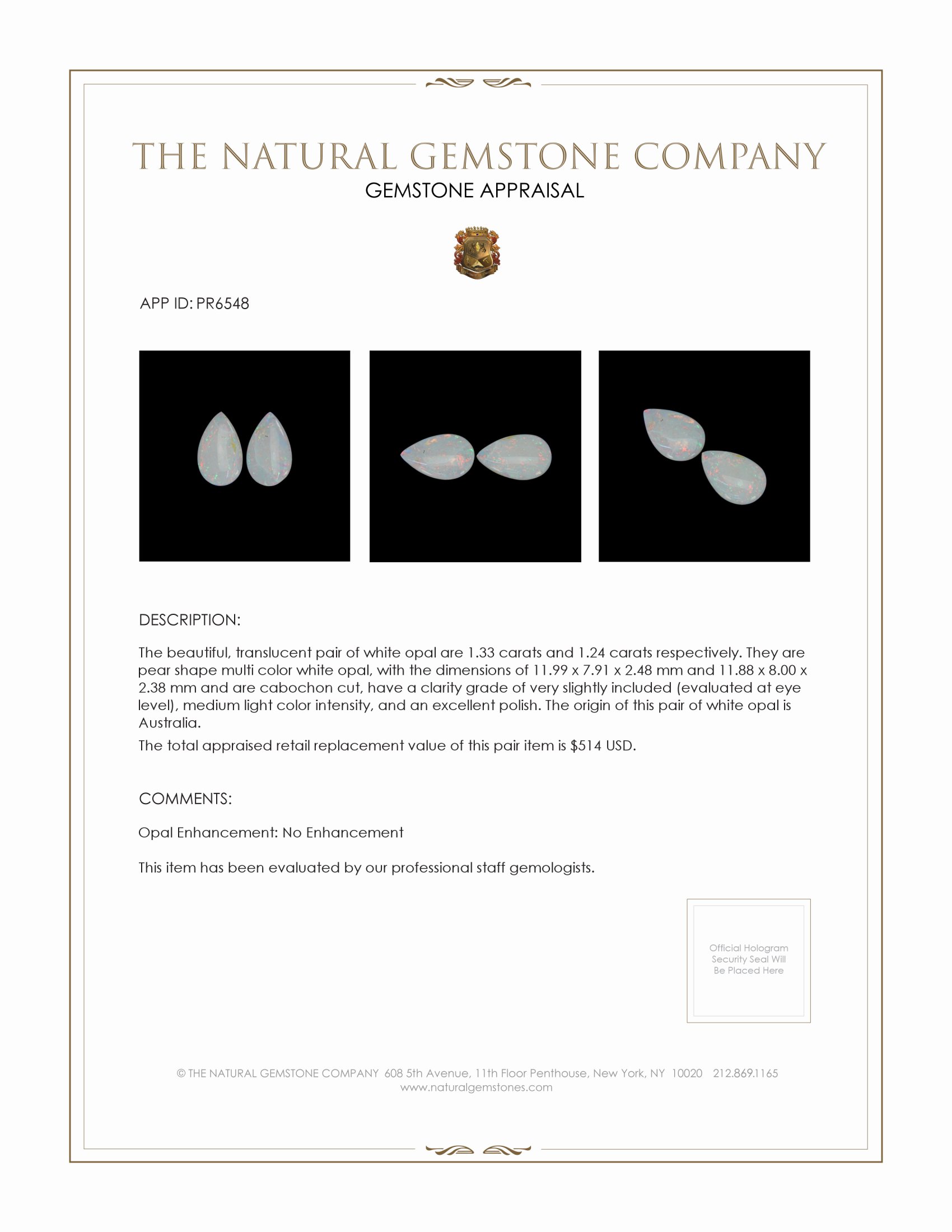 2.57 Ct.Tw. Cabochon Opal Pair from Australia