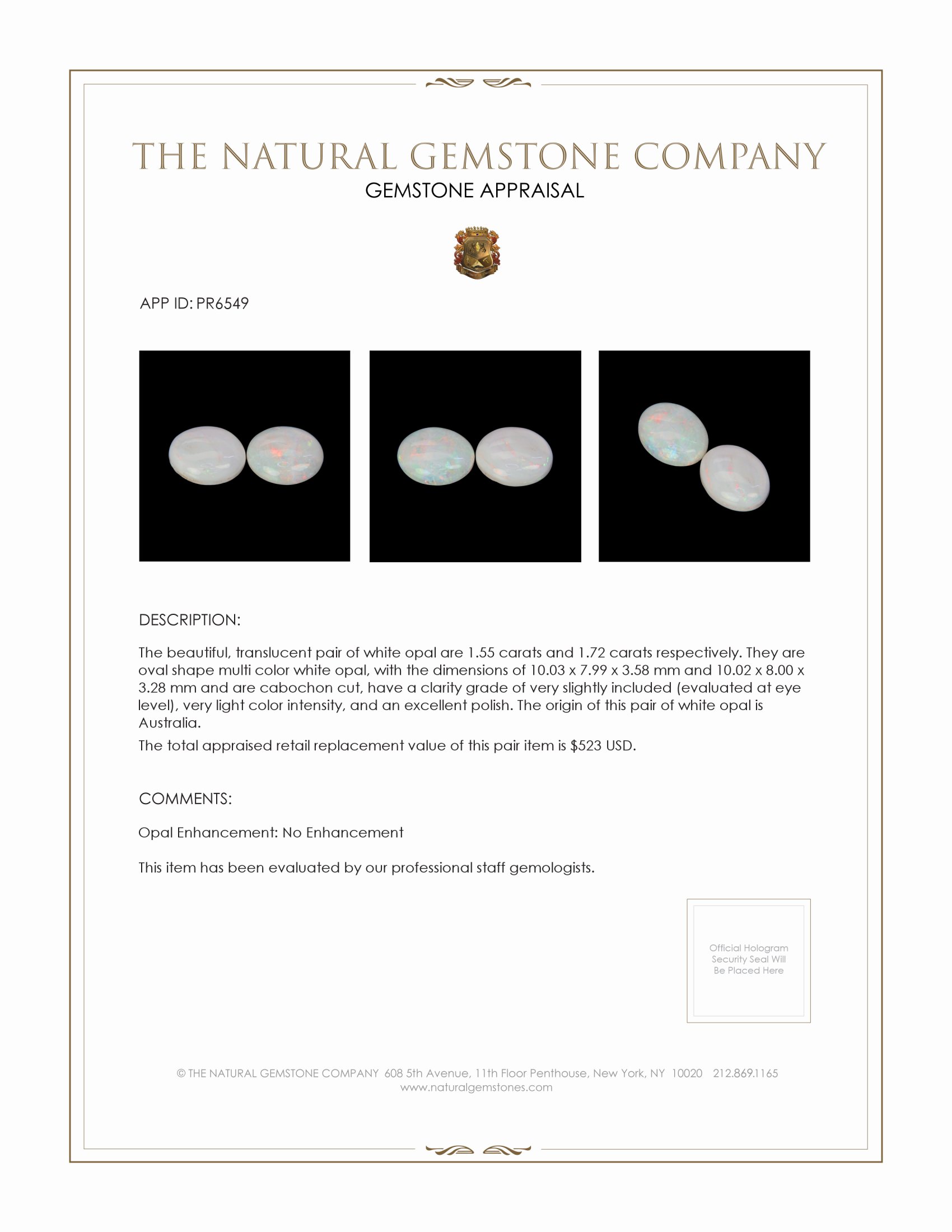 3.27 Ct.Tw. Cabochon Opal Pair from Australia