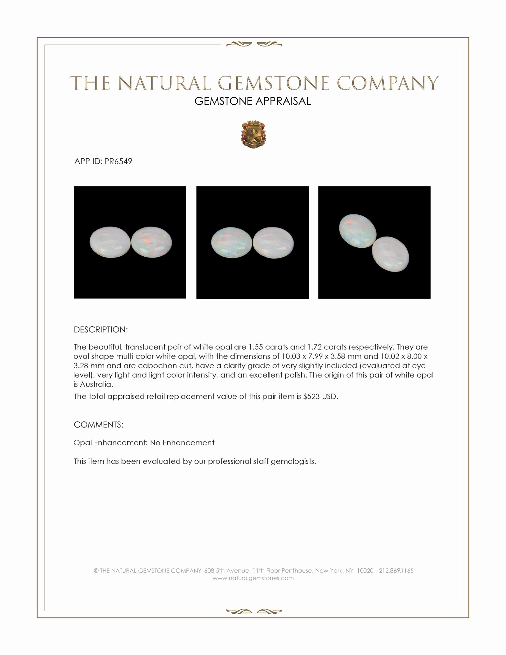 3.27 Ct.Tw. Cabochon Opal Pair from Australia