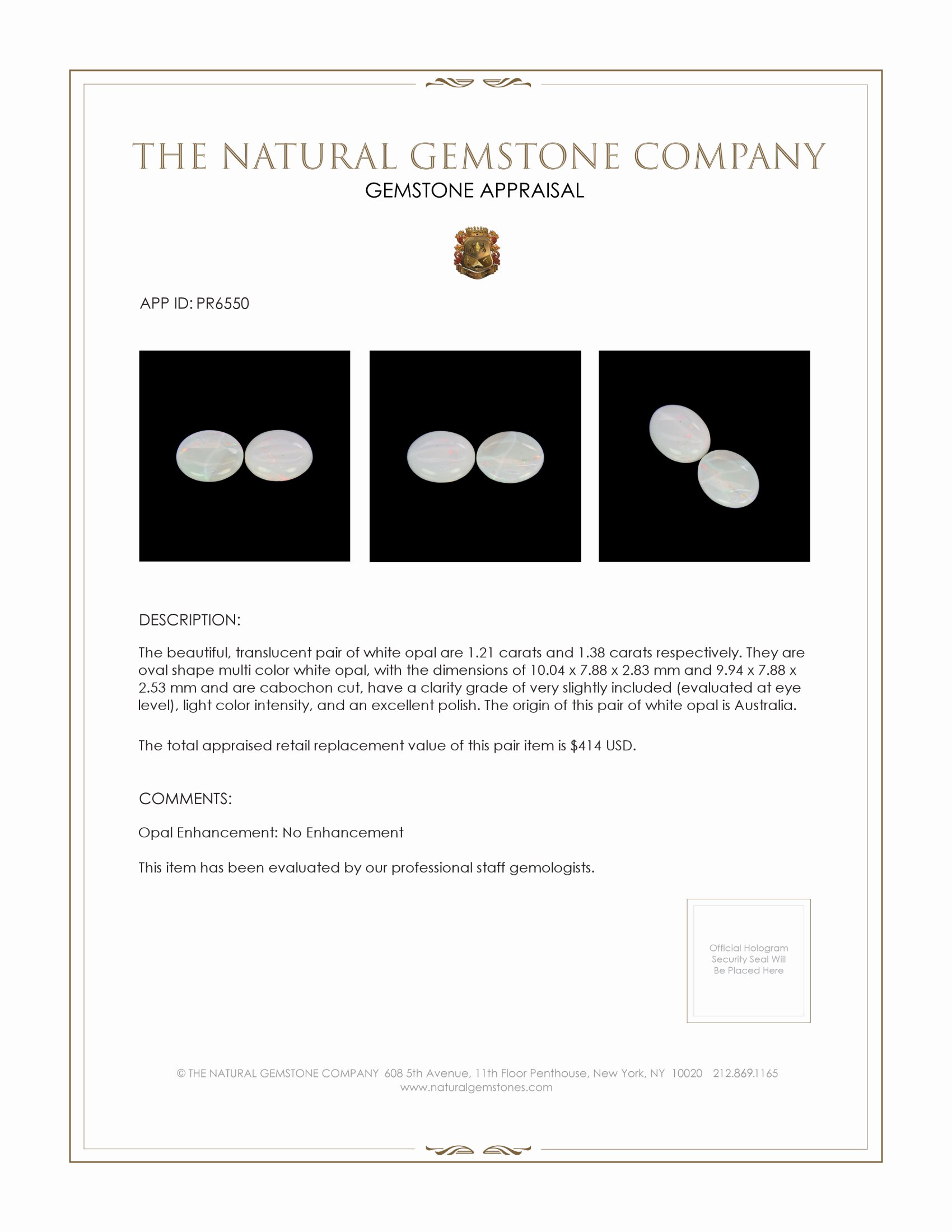 2.59 Ct.Tw. Cabochon Opal Pair from Australia