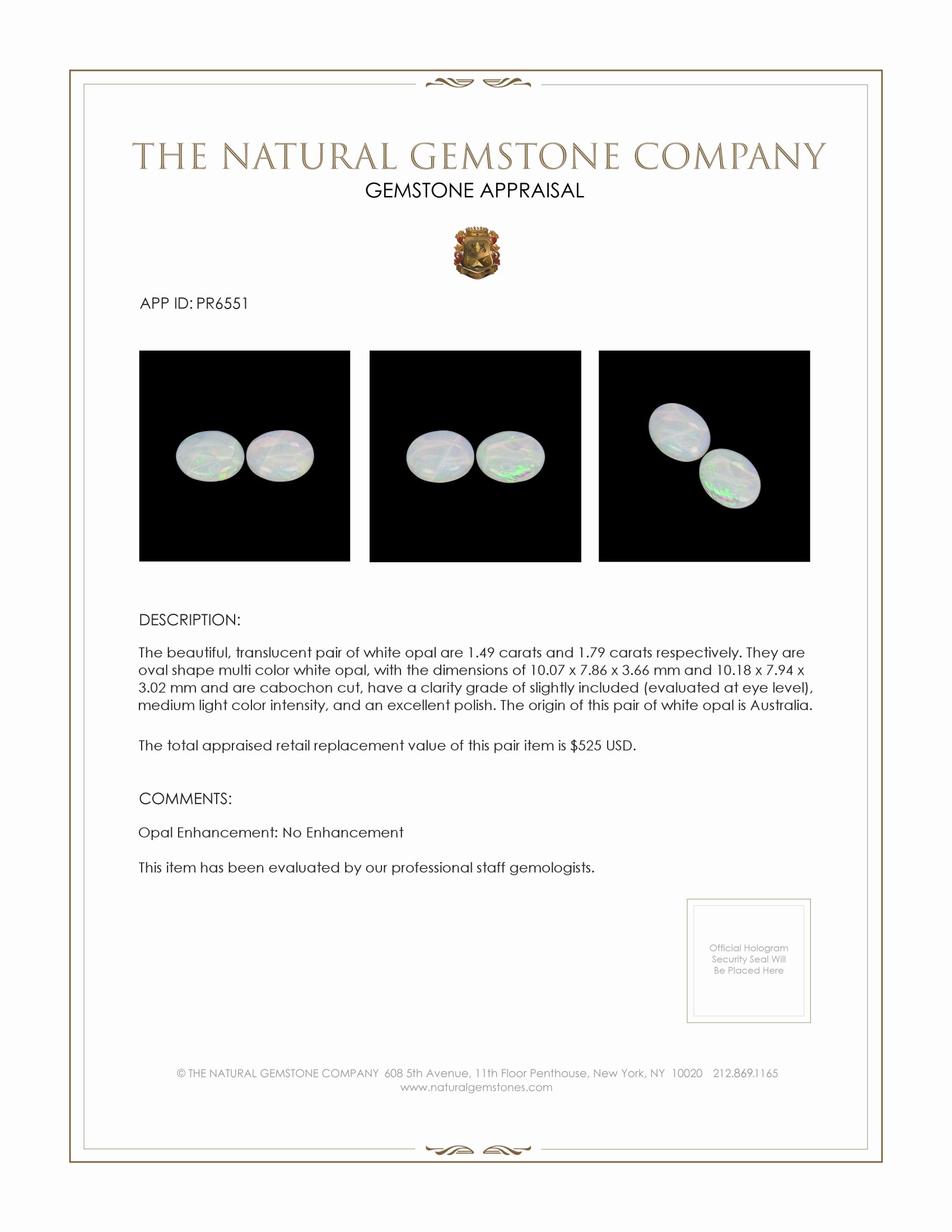 3.28 Ct.Tw. Cabochon Opal Pair from Australia