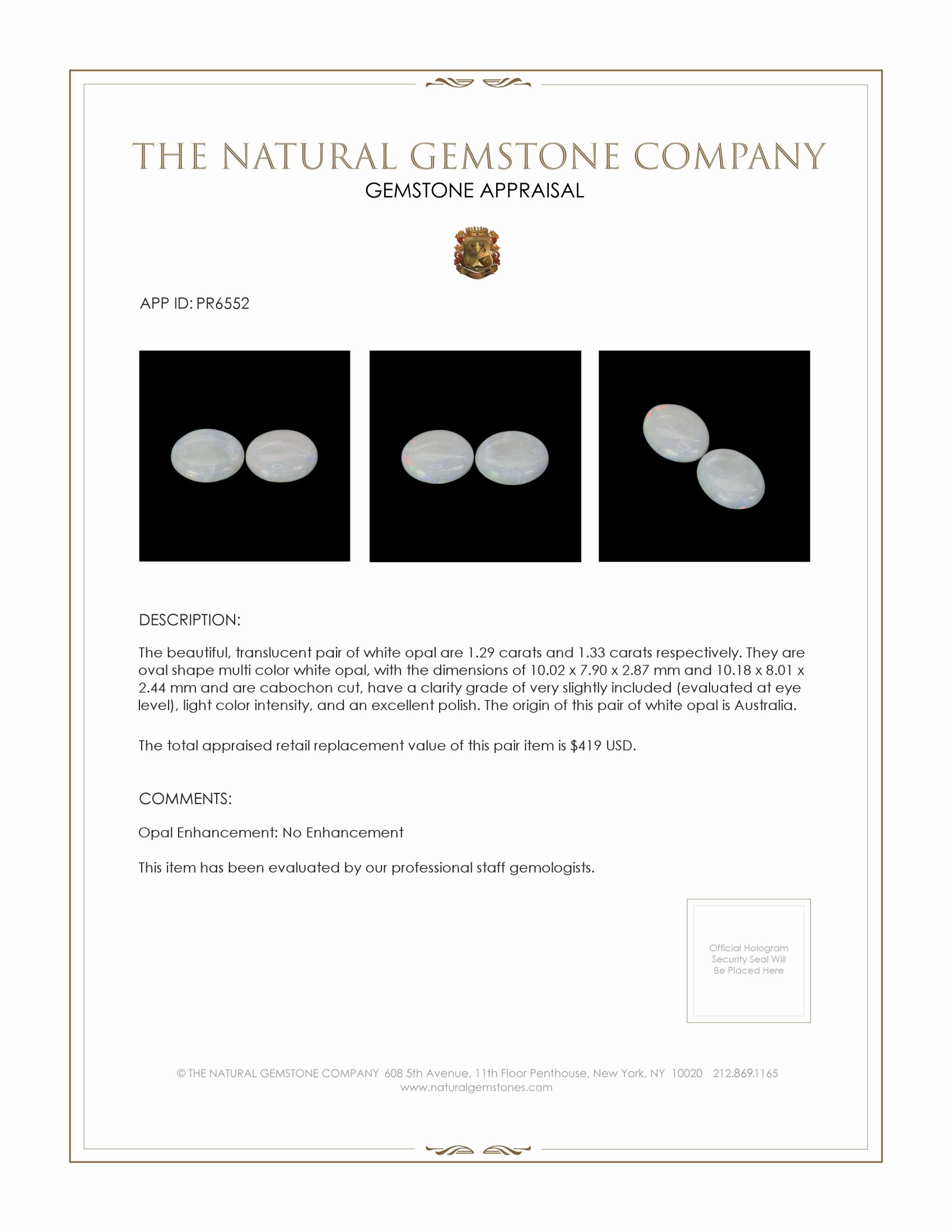 2.62 Ct.Tw. Cabochon Opal Pair from Australia