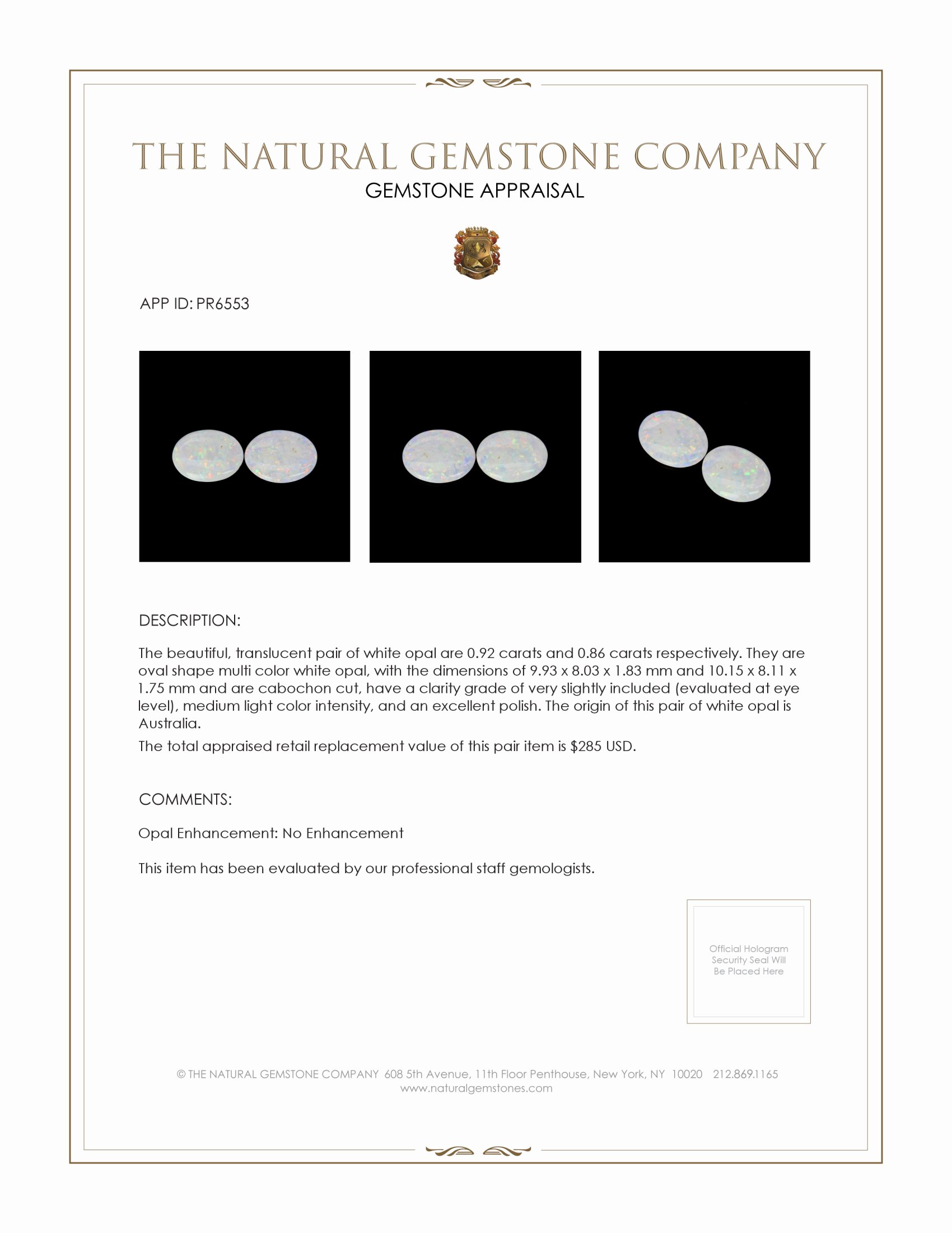 1.78 Ct.Tw. Cabochon Opal Pair from Australia