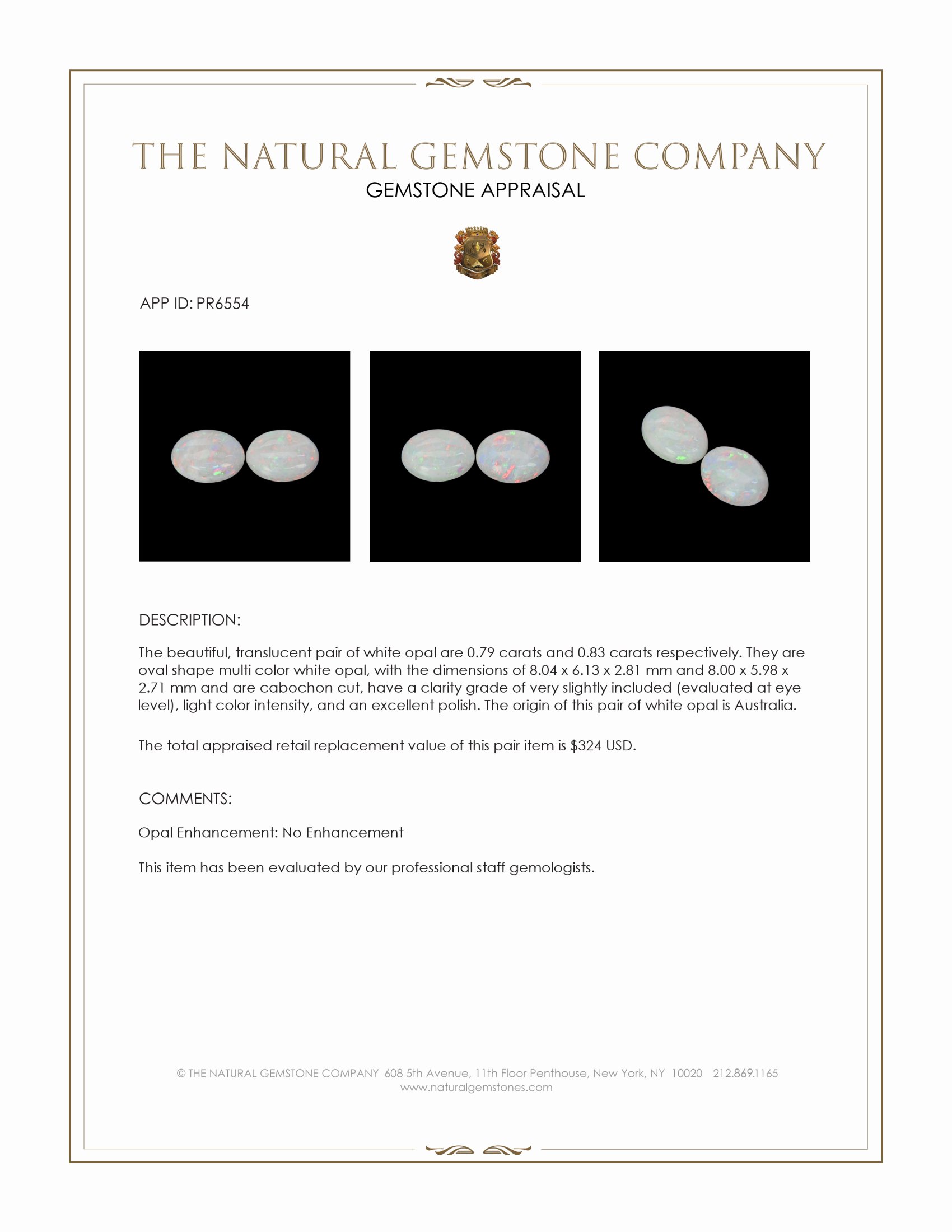 1.62 Ct.Tw. Cabochon Opal Pair from Australia