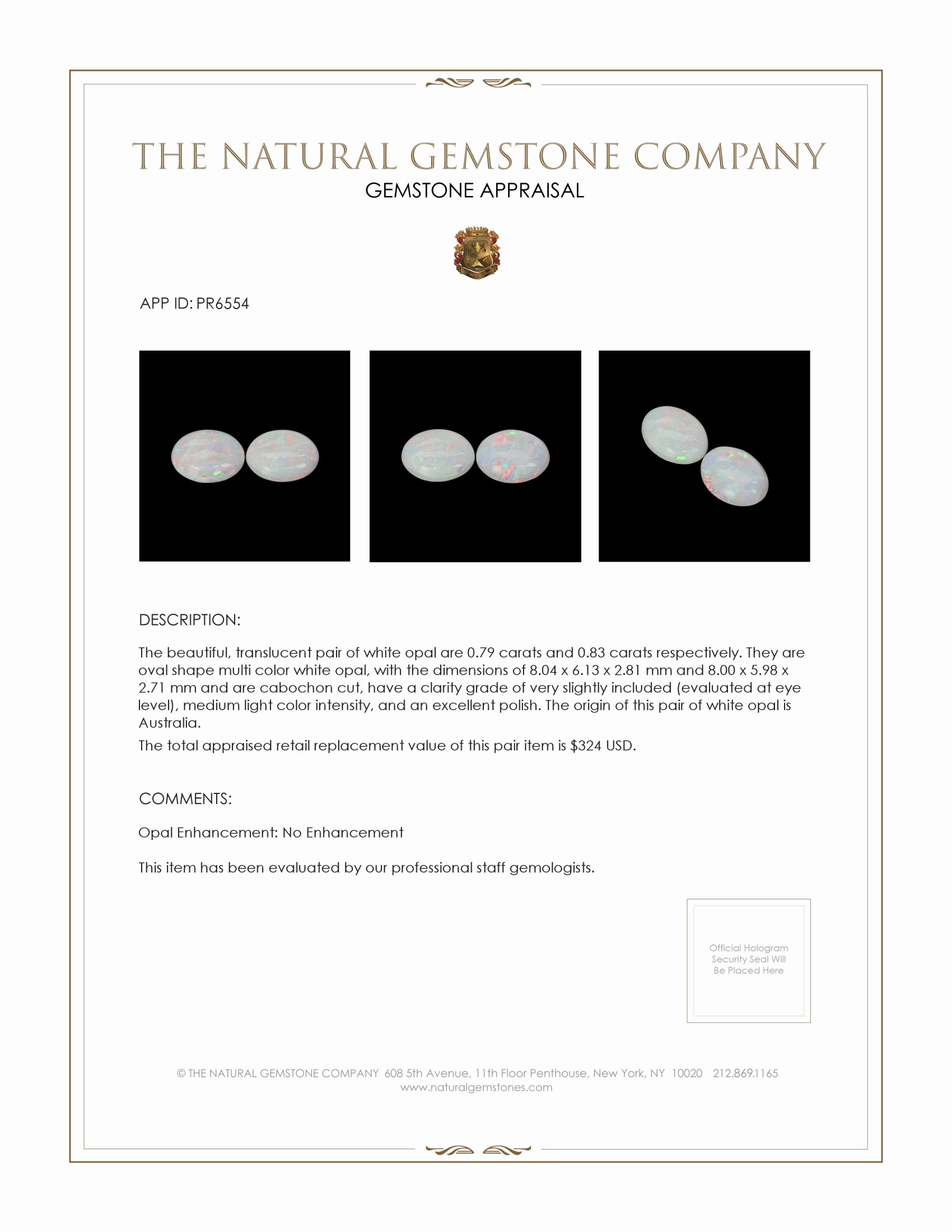 1.62 Ct.Tw. Cabochon Opal Pair from Australia