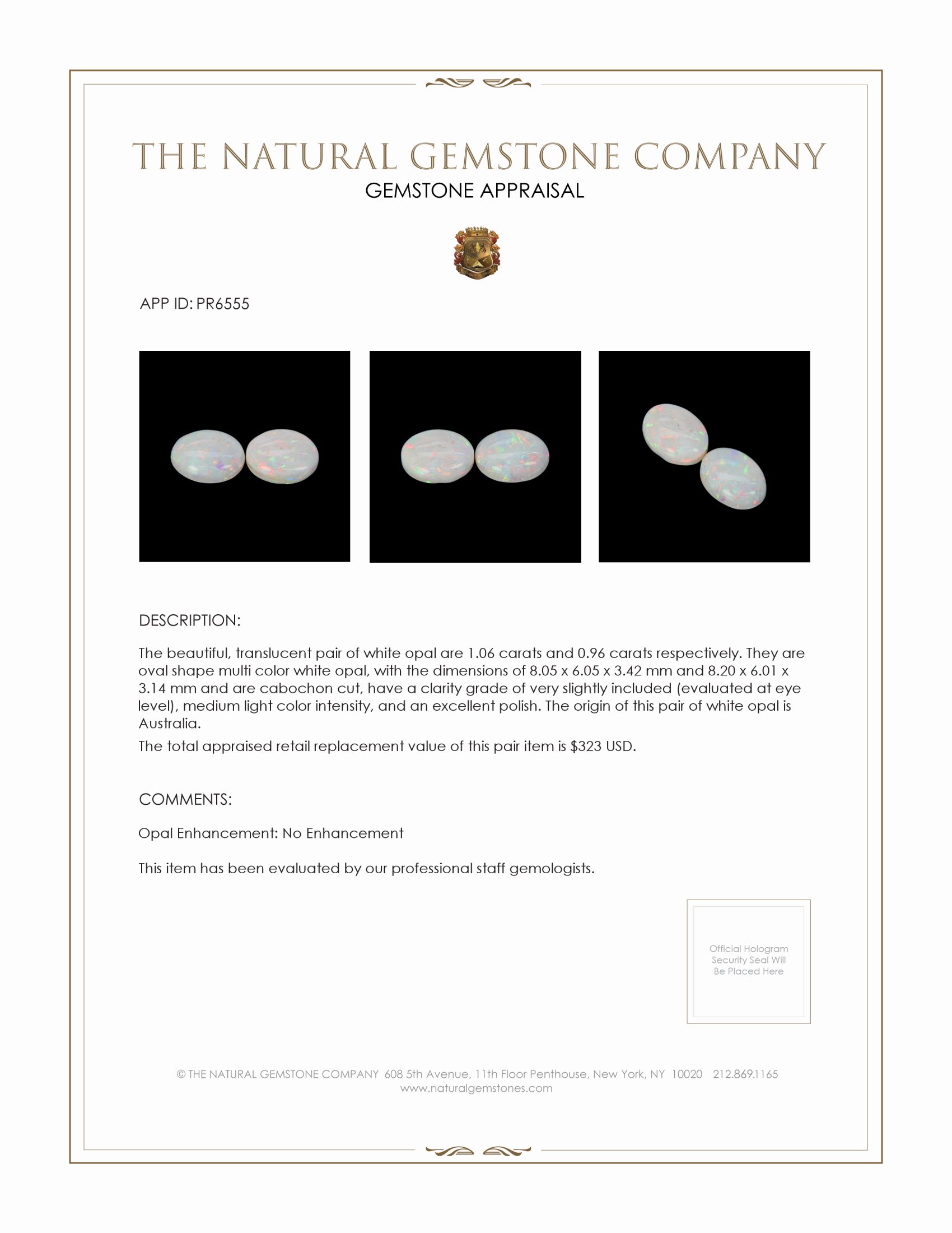 2.02 Ct.Tw. Cabochon Opal Pair from Australia