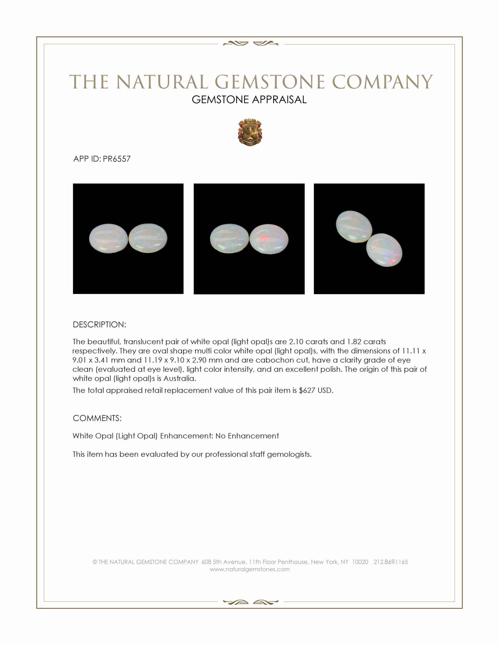3.92 Ct.Tw. Multi Color Cabochon White Opal (Light Opal) Pair from Australia