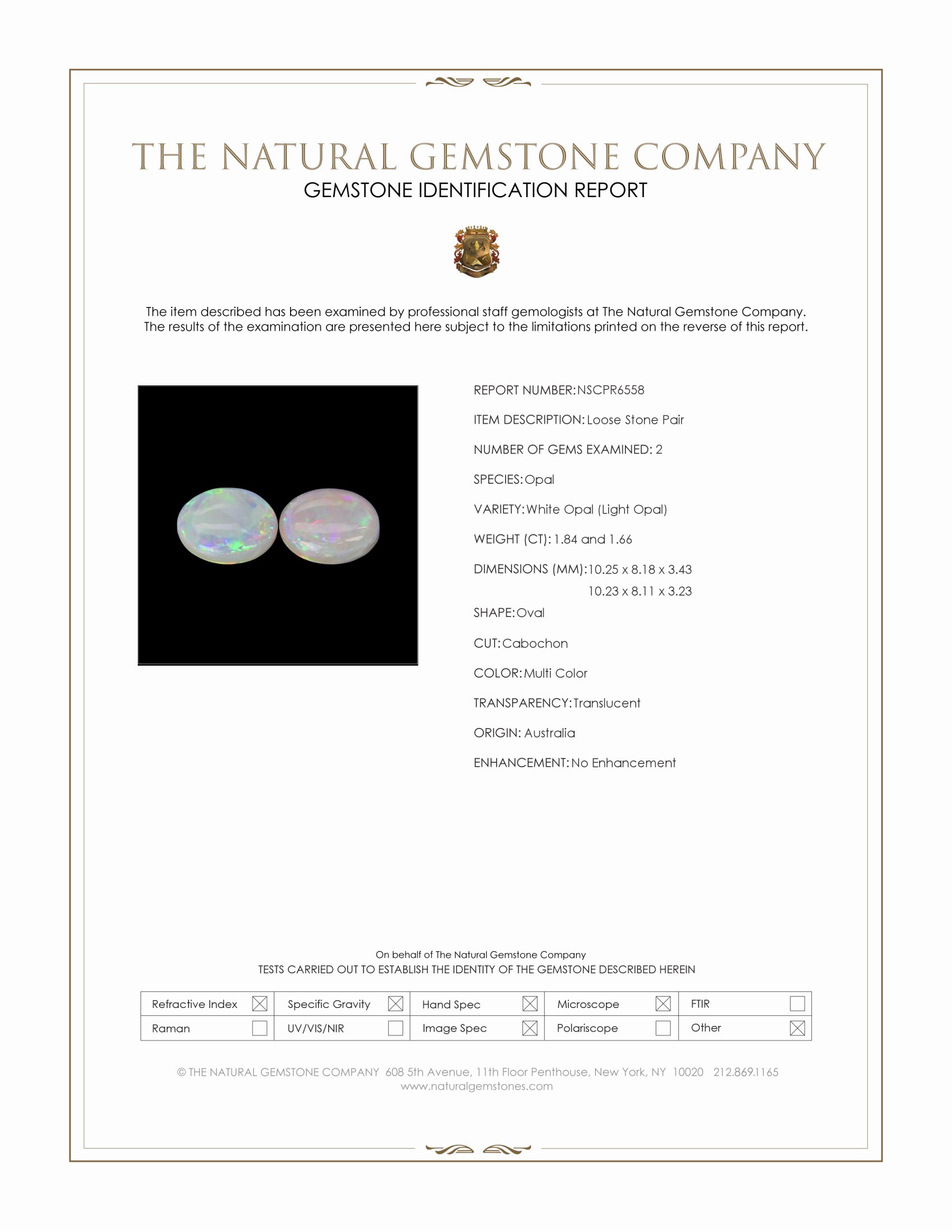 3.50 Ct.Tw. Multi Color Cabochon White Opal (Light Opal) Pair from Australia