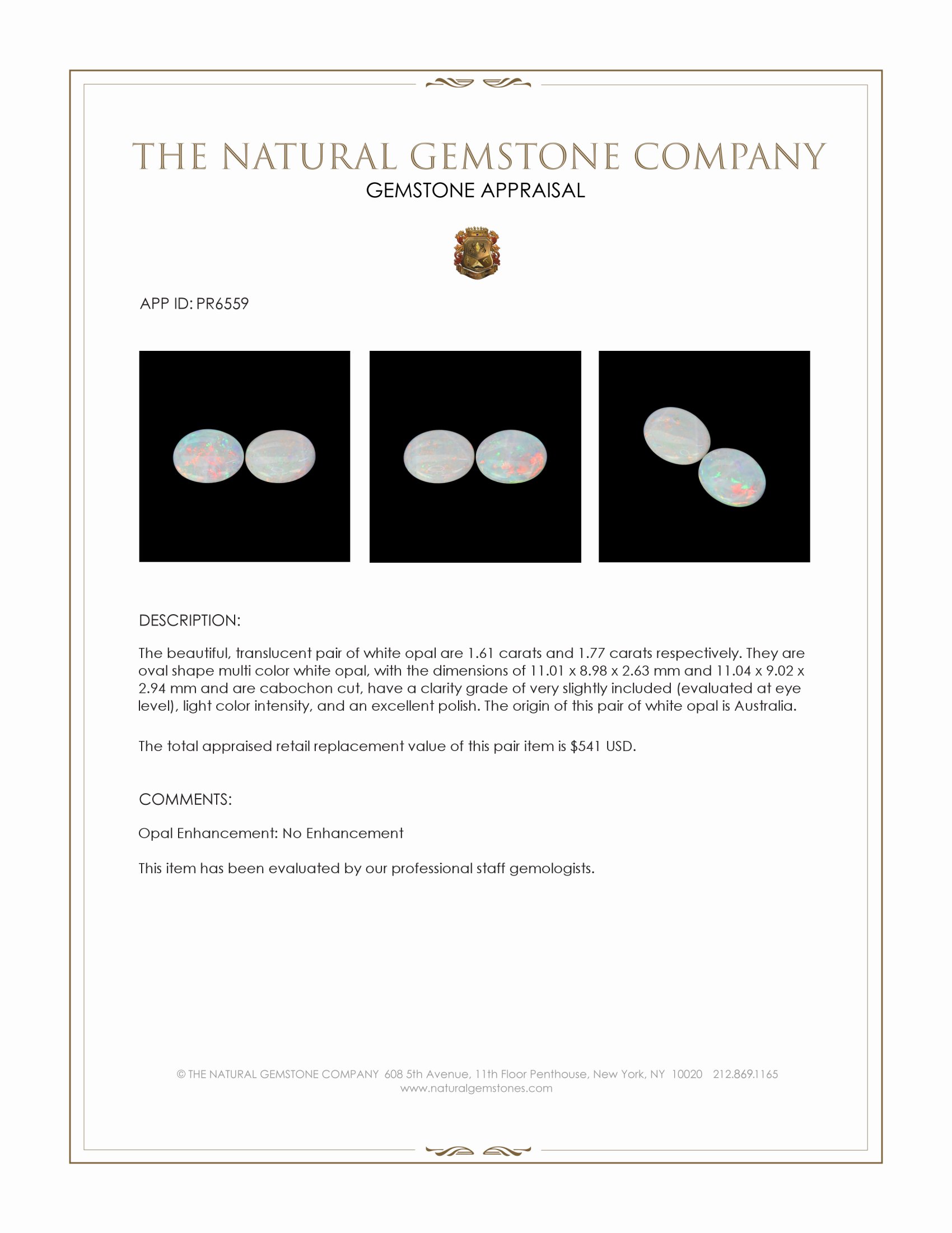 3.38 Ct.Tw. Cabochon Opal Pair from Australia